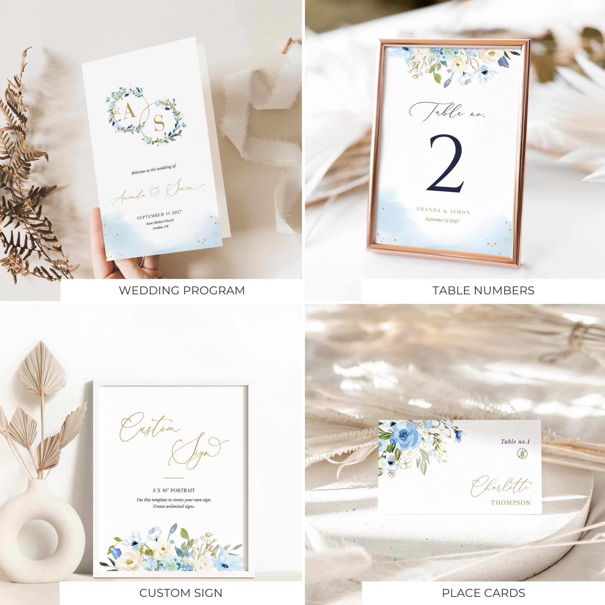 AZZURRA Printable Wedding Stationery Bundle