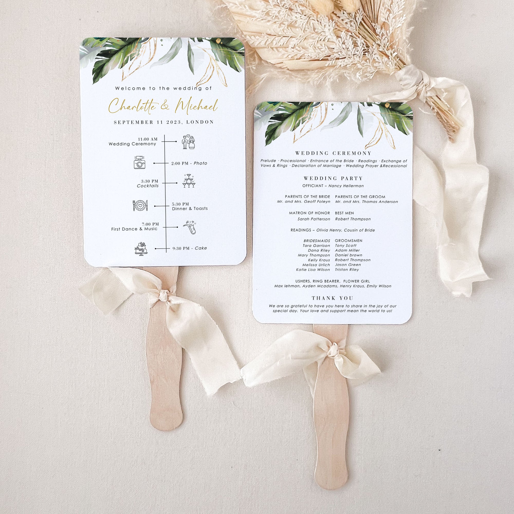 PALMA Tropical Wedding Program Fan Template