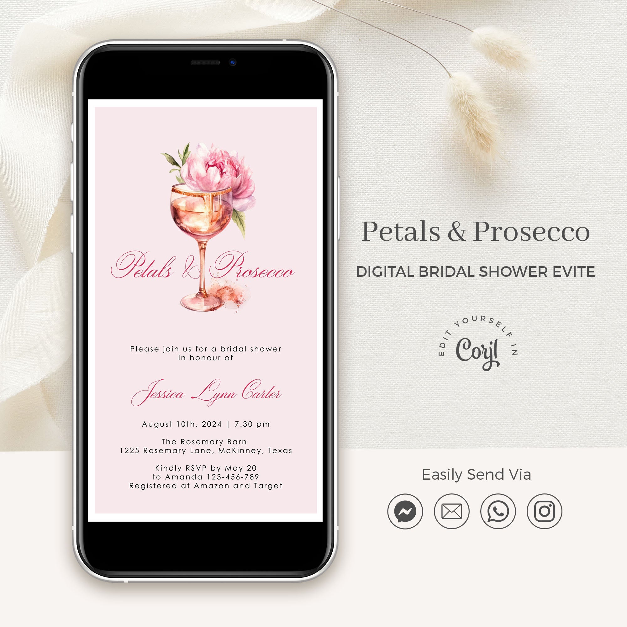 Petals and Prosecco Bridal Shower Invitation – Creative Things Studio