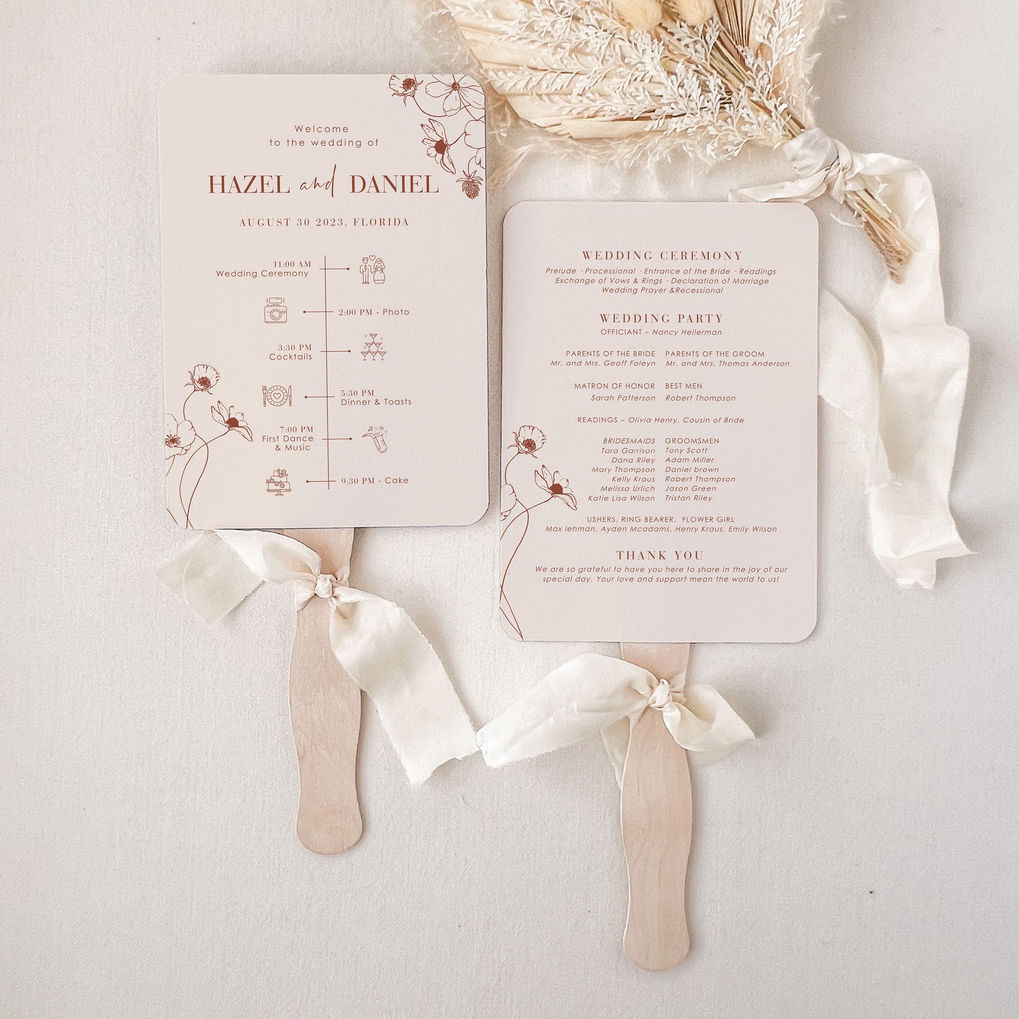 HAZEL Boho Wedding Program Fans Diy