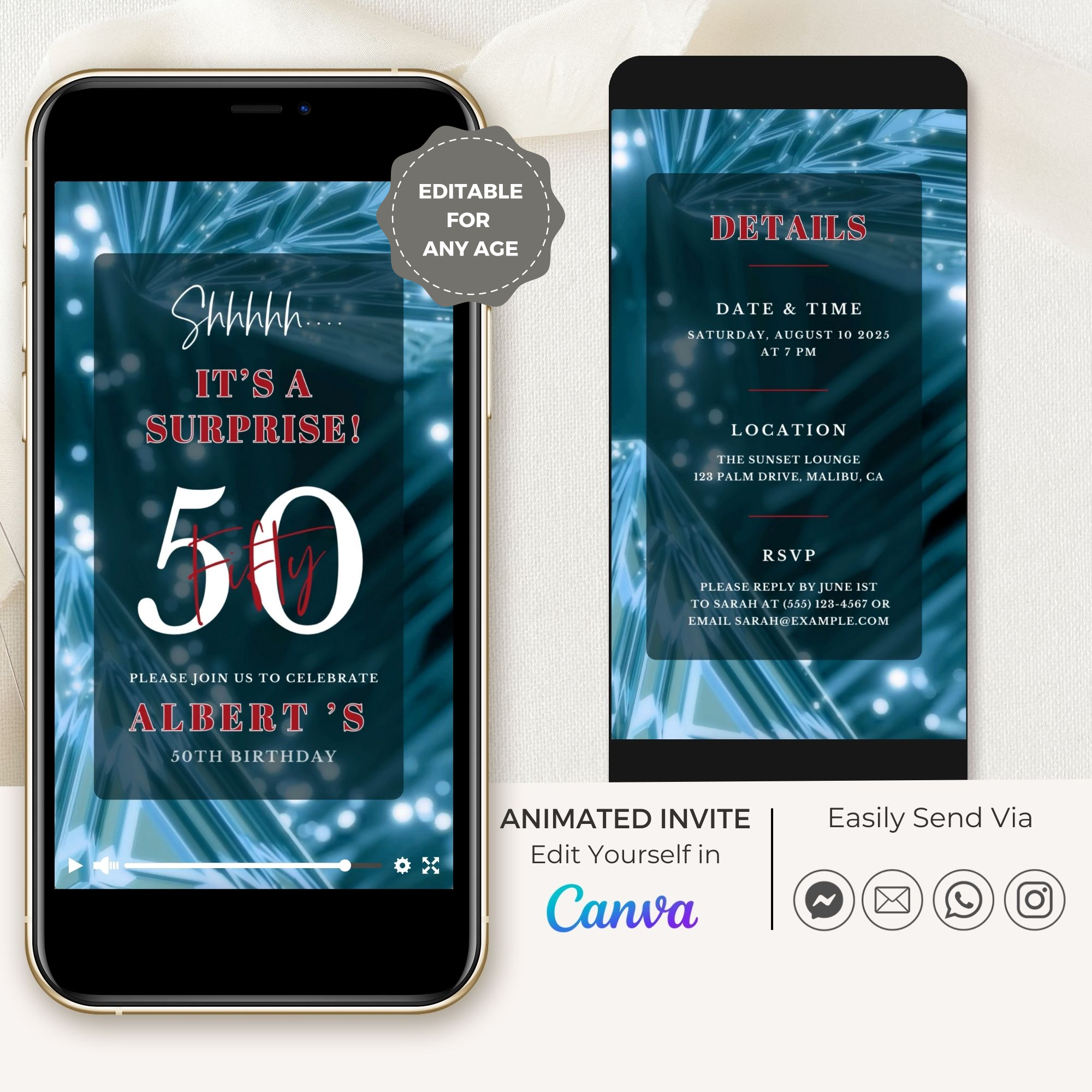 SPARKLE Video Birthday Invitation Blue