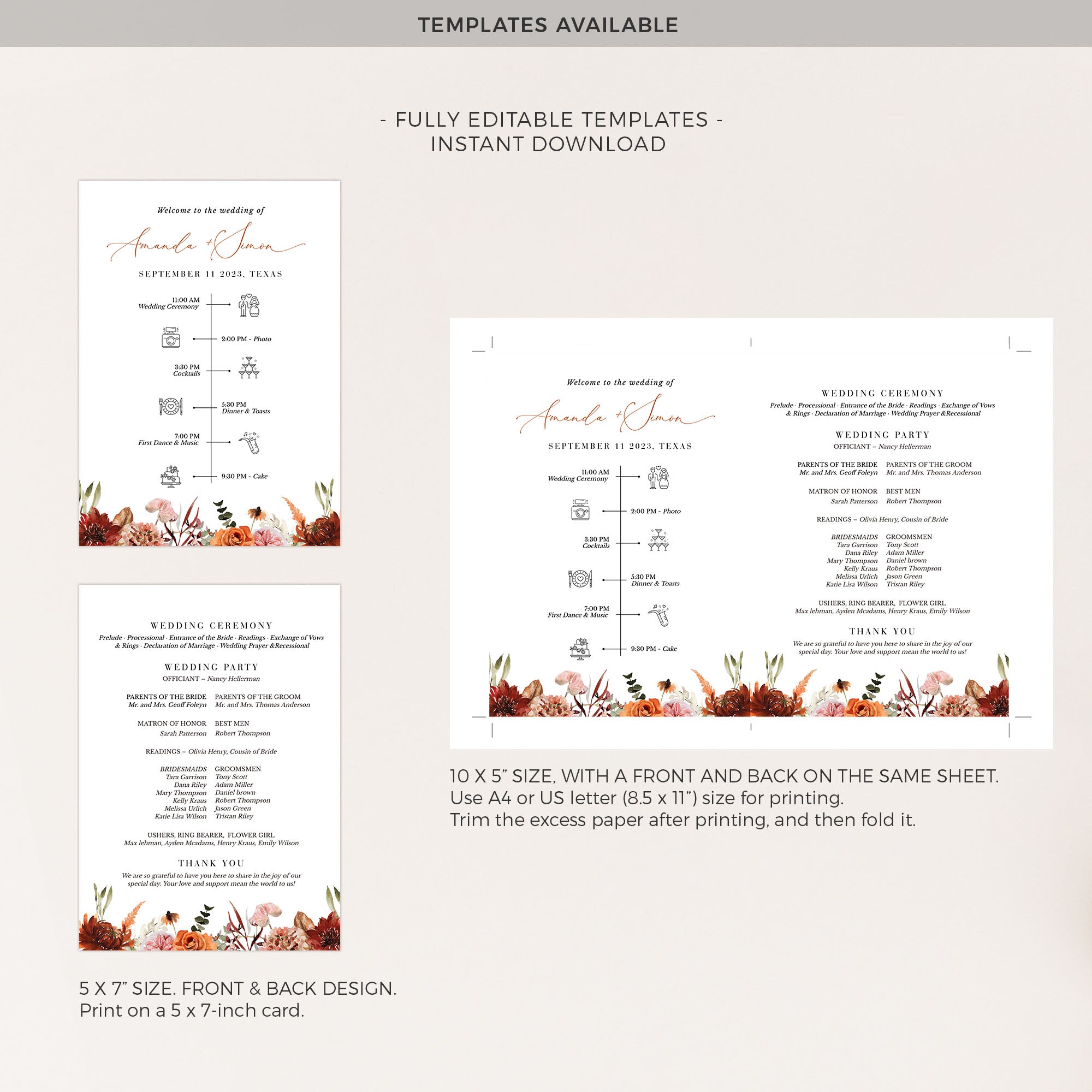 SCARLETT Wedding Ceremony Program Fans Template