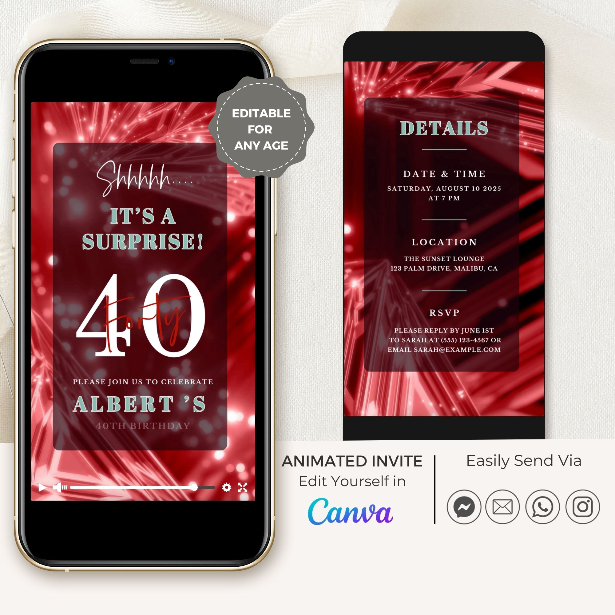 SPARKLE Video Birthday Invitation Red