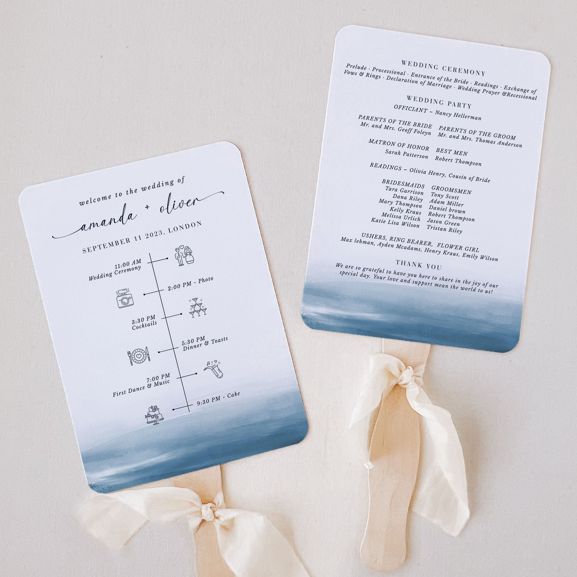 ELETTRA Wedding Ceremony Program Fans Printable