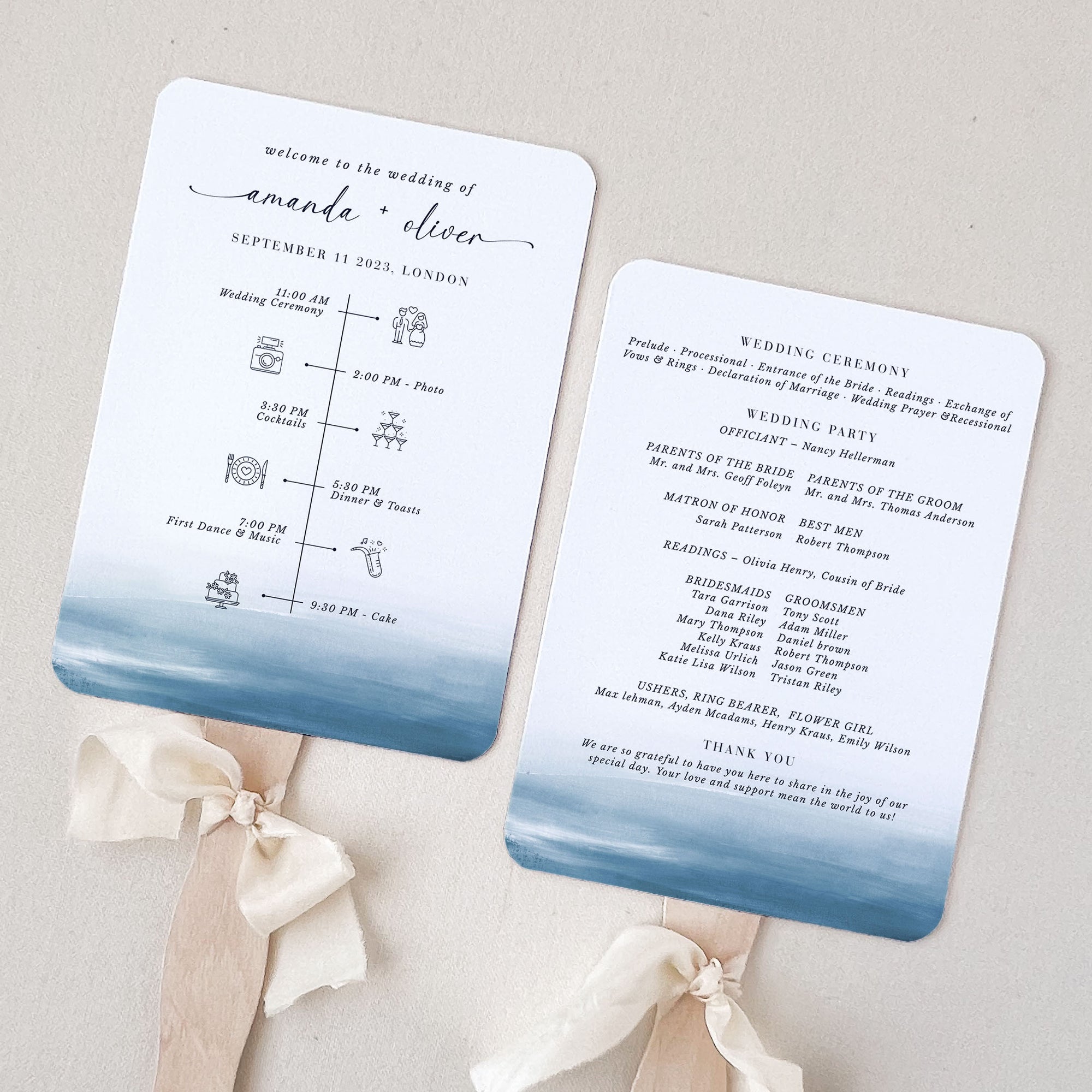 ELETTRA Wedding Ceremony Program Fans Printable