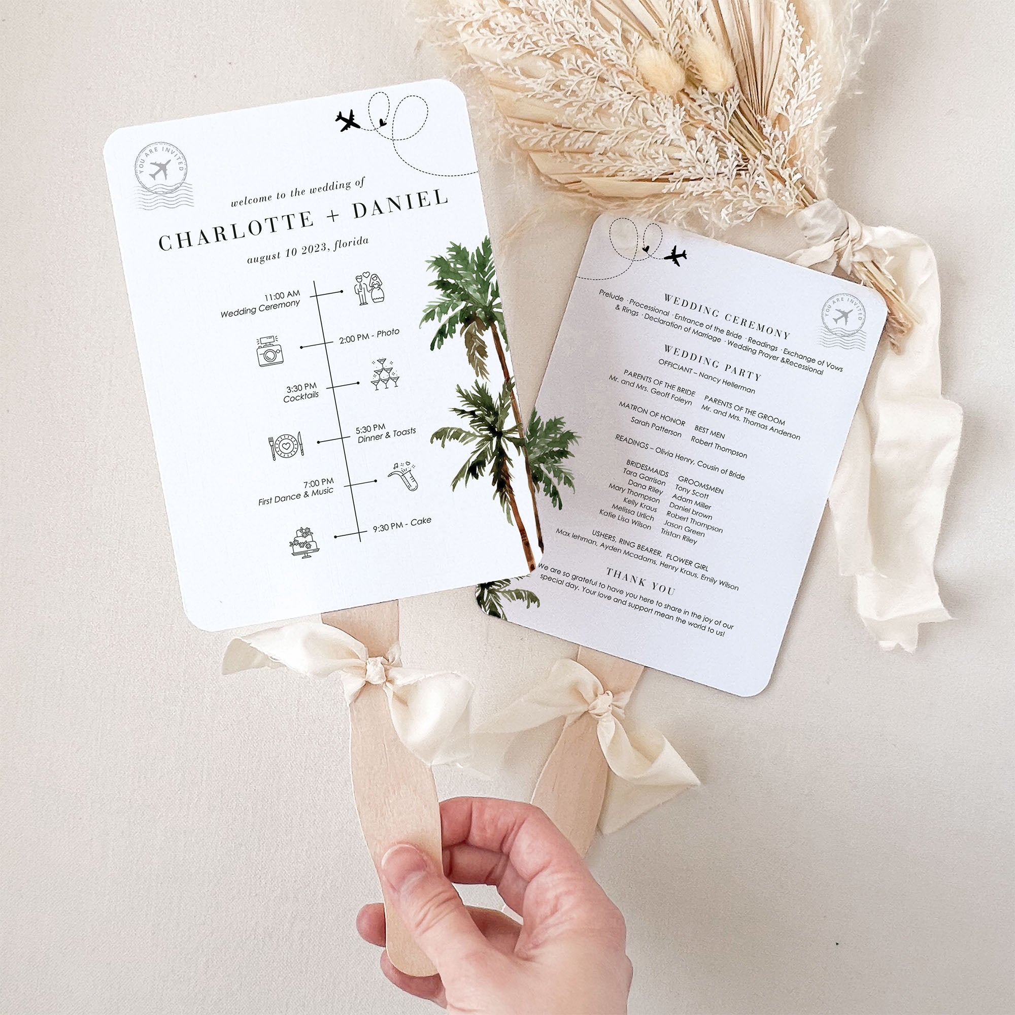 KONA Palm Trees Wedding Program Fan Template