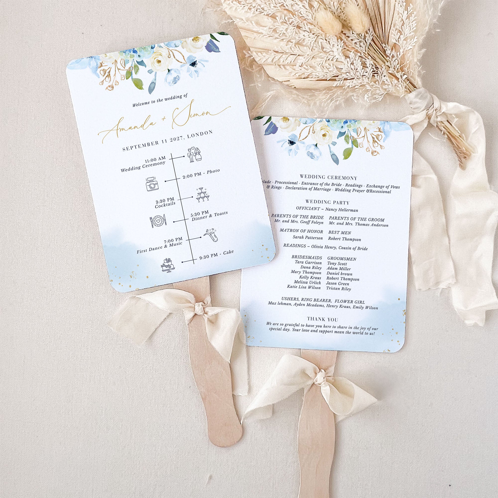AZZURRA Wedding Ceremony Program Fans Template