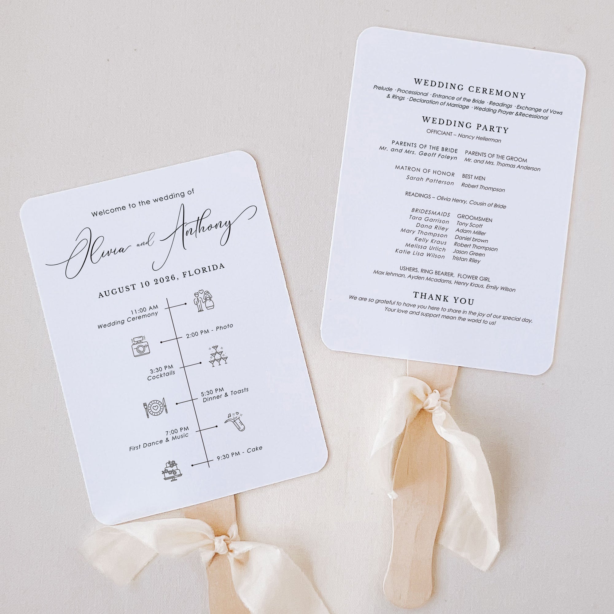 ELLA Wedding Ceremony Program Fans Template
