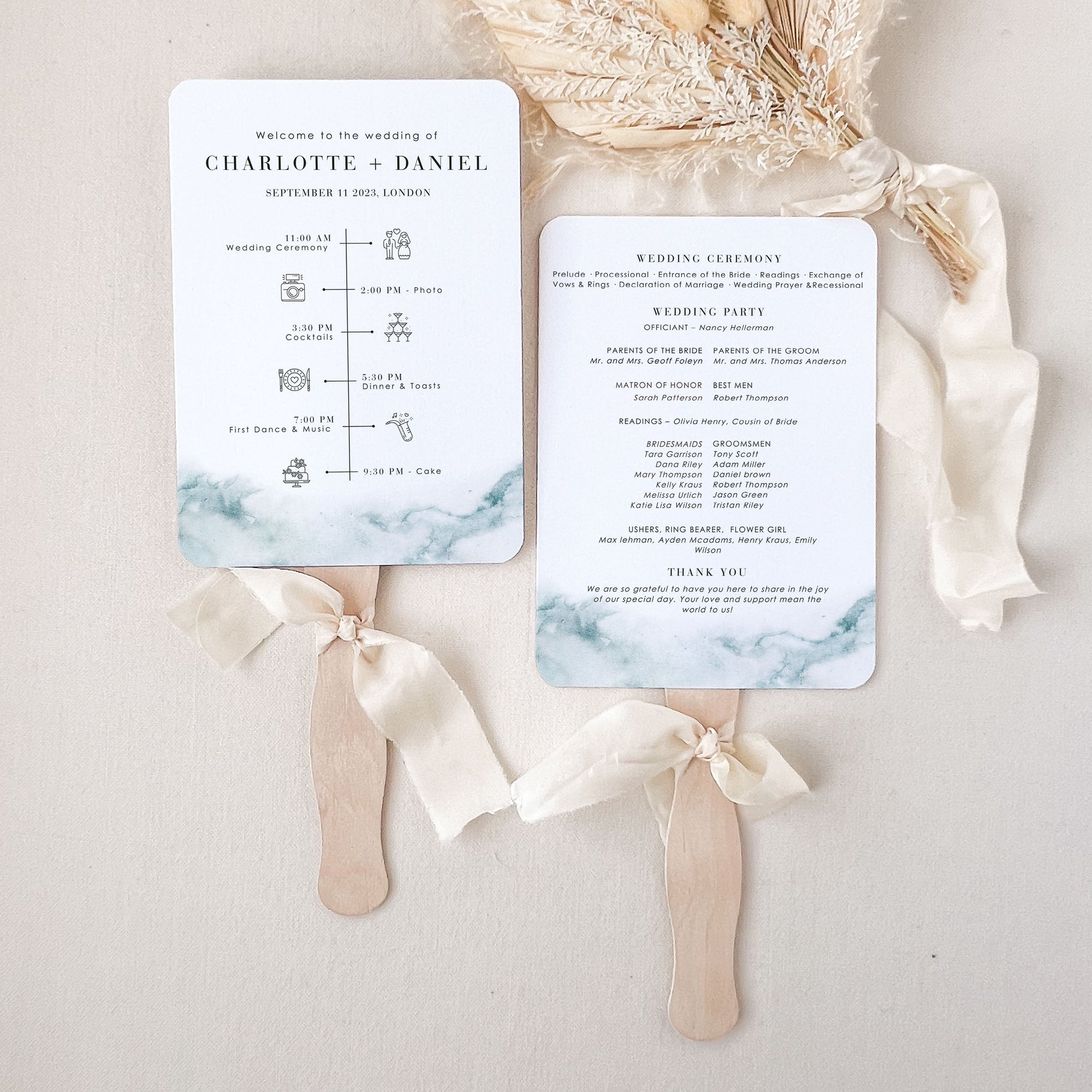 CHIARA Beach Wedding Program Fans Template