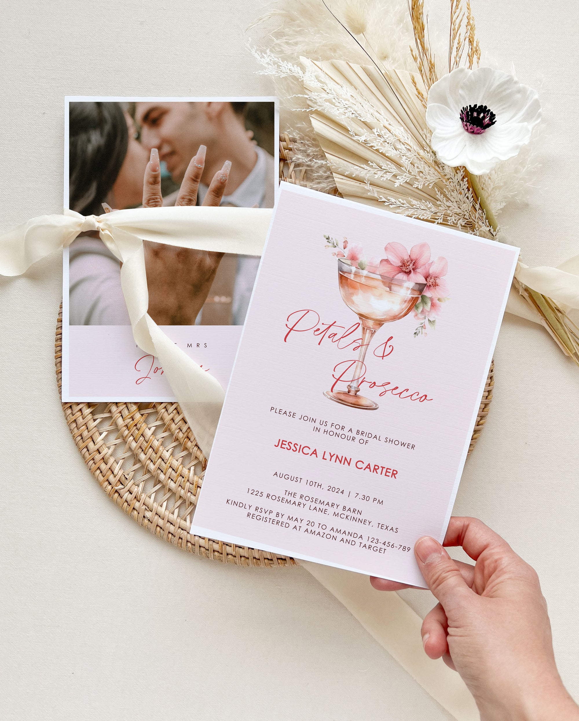 Petals and Prosecco Bridal Shower Card Template