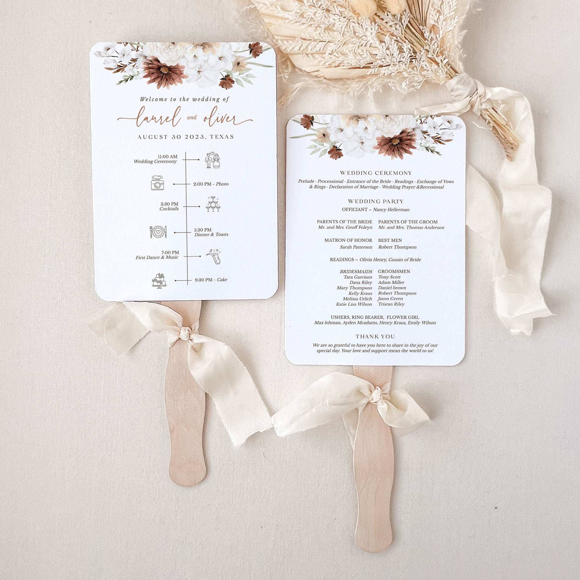 LAUREL Wedding Program Fan Template