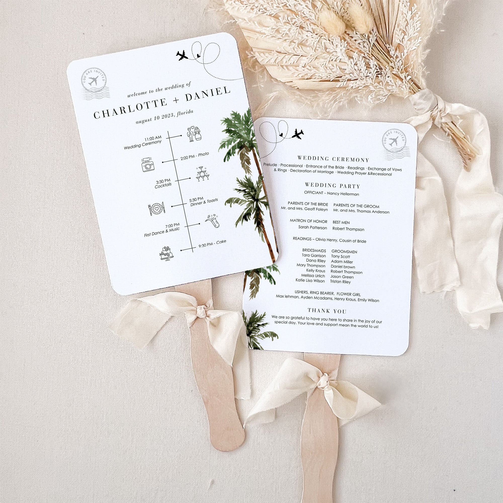KONA Palm Trees Wedding Program Fan Template