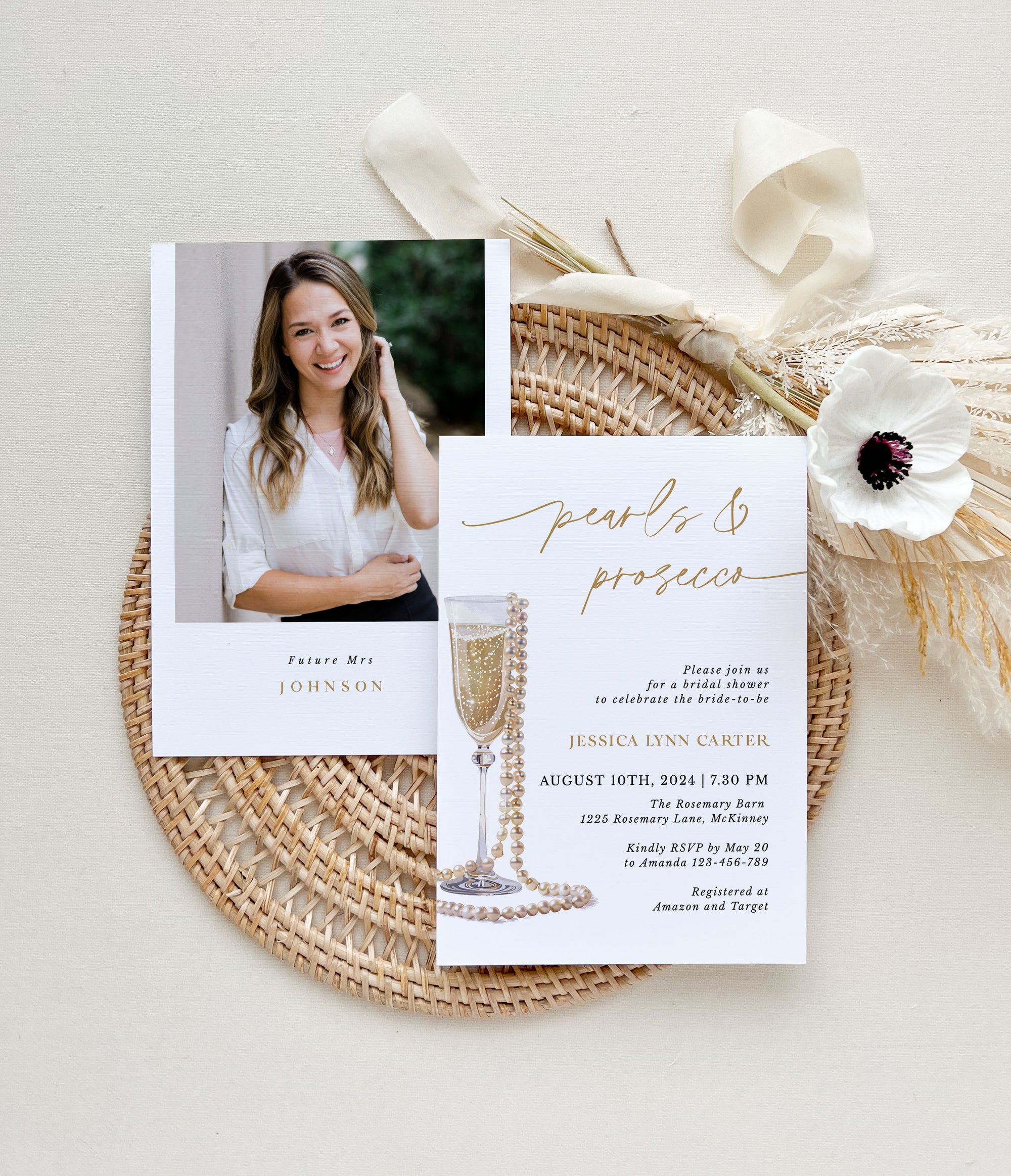 Pearls and Prosecco Bridal Shower Card Printable