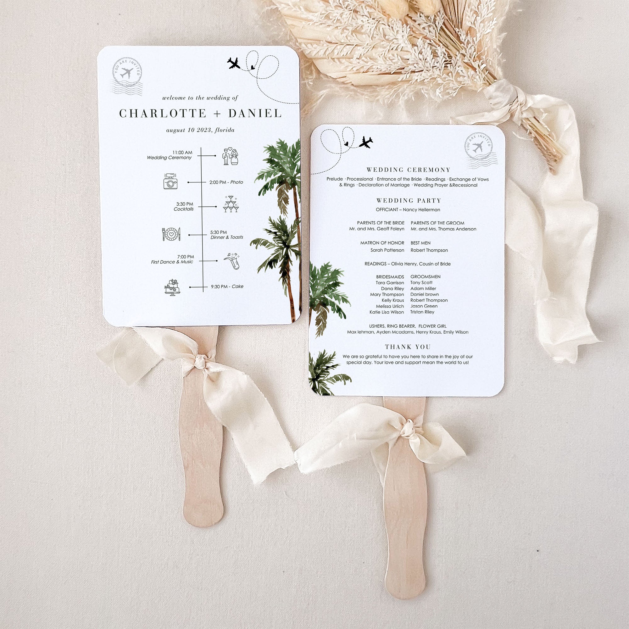 KONA Palm Trees Wedding Program Fan Template