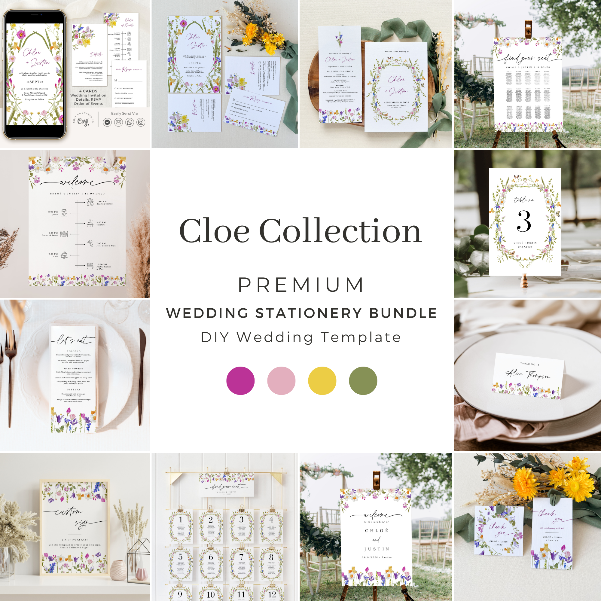 CHLOÉ Floral Wedding Stationery Templates Bundle