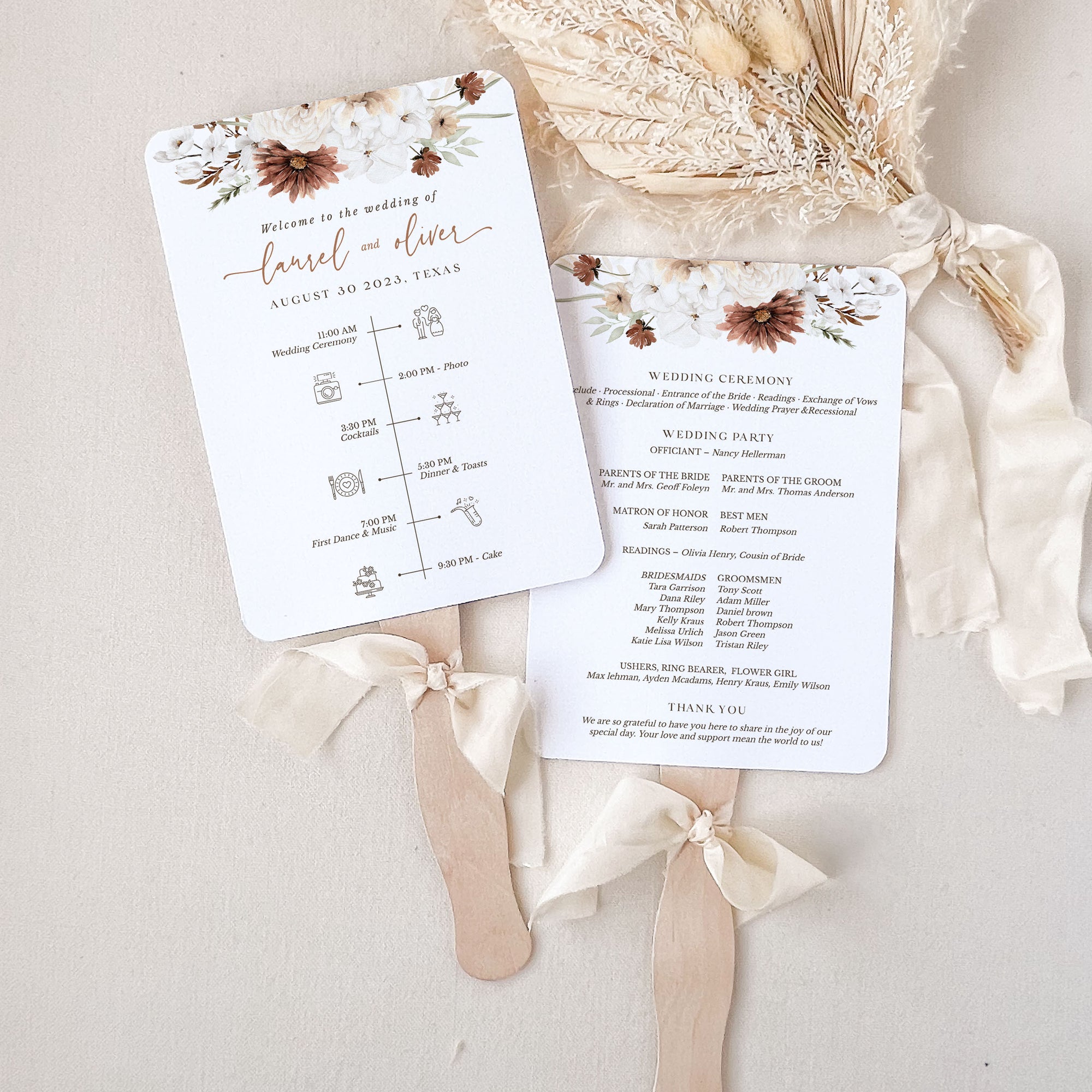 LAUREL Wedding Program Fan Template