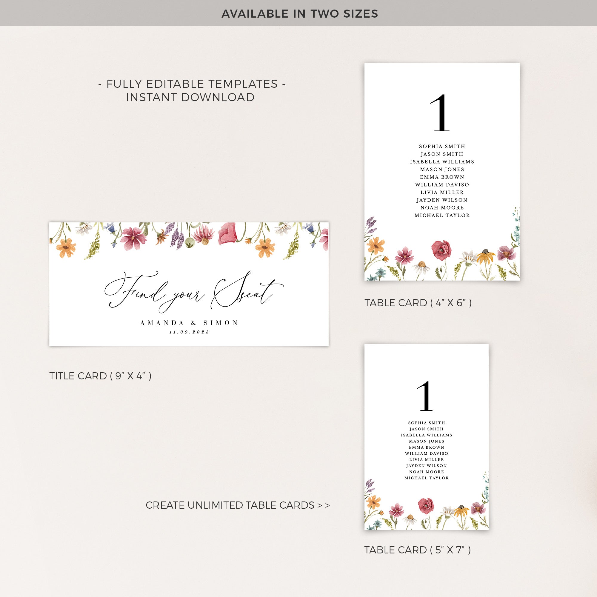 APRIL Wedding Seating Chart Card Template