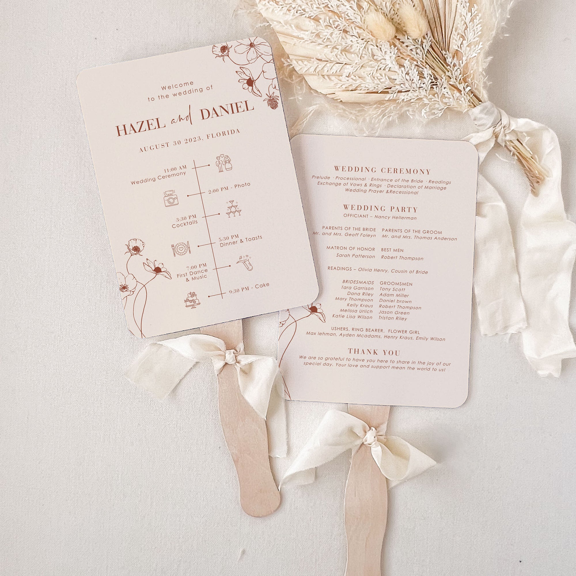 HAZEL Boho Wedding Program Fans Diy