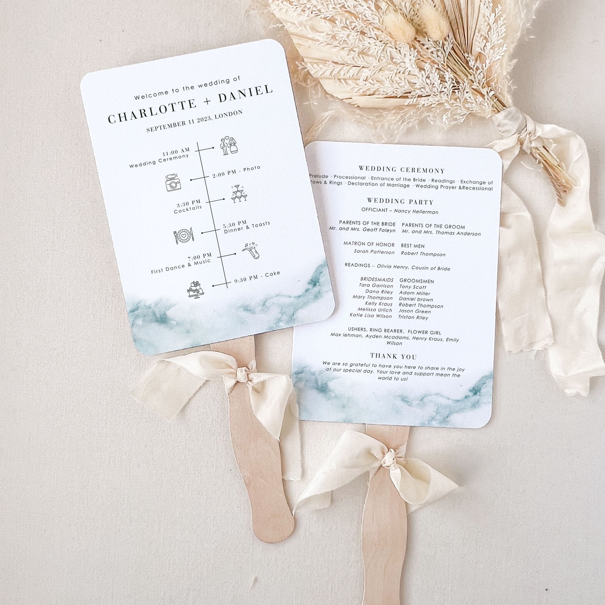 CHIARA Beach Wedding Program Fans Template