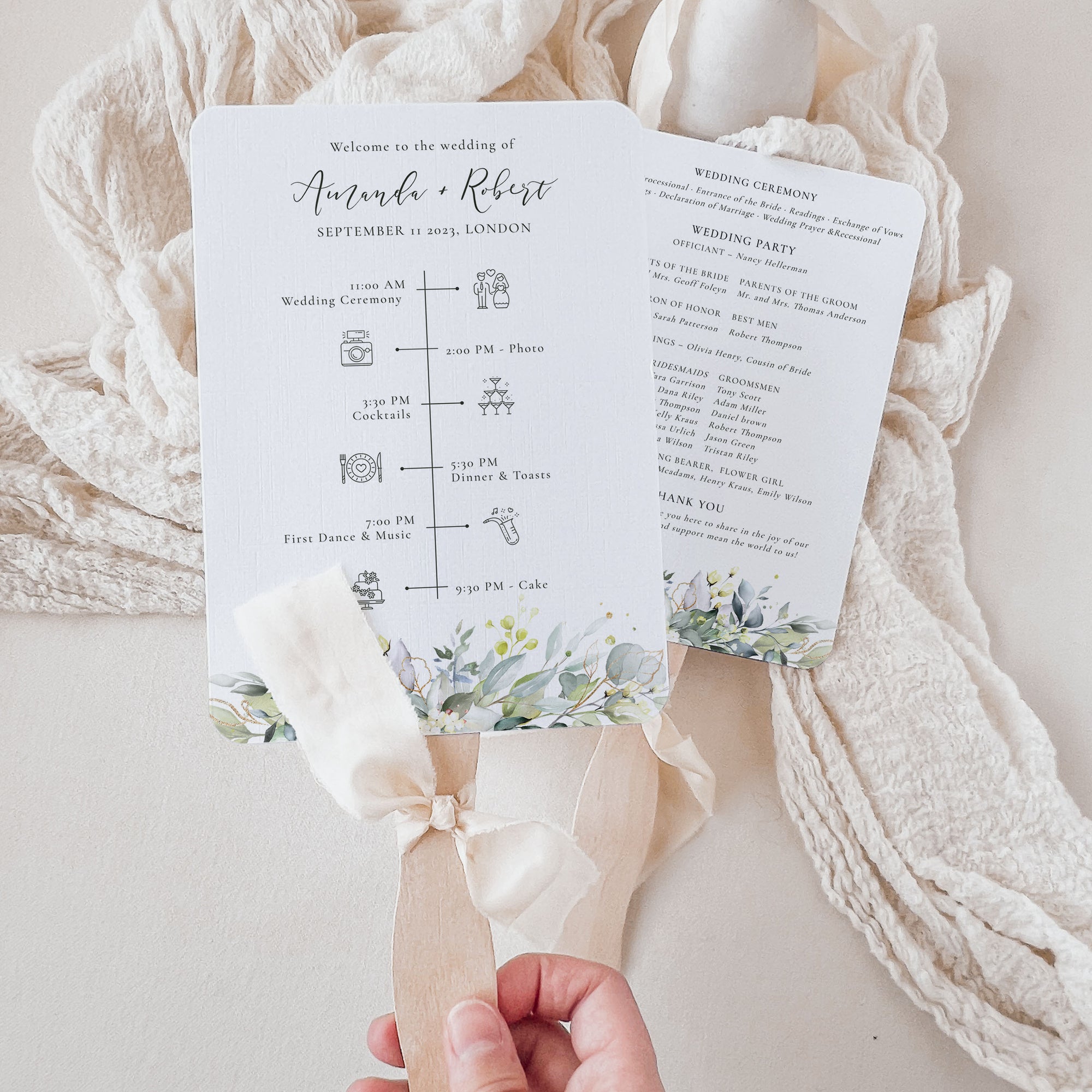 FLORA Rustic Wedding Fan Program Template