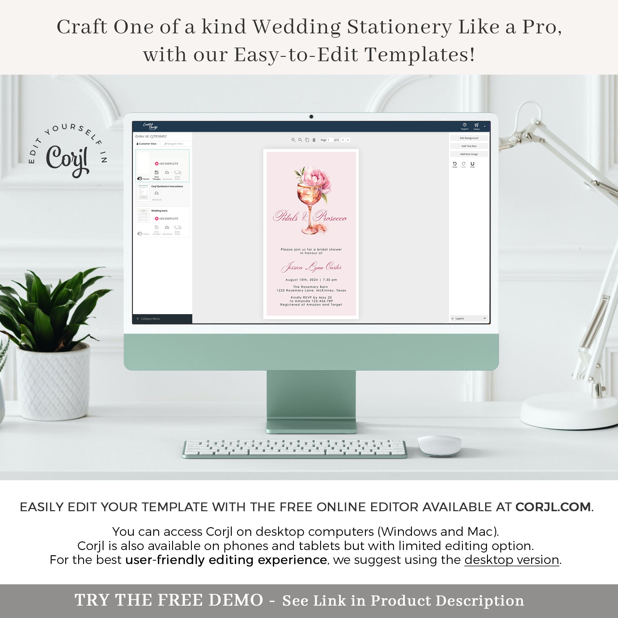 Petals and Prosecco Bridal Shower Invitation