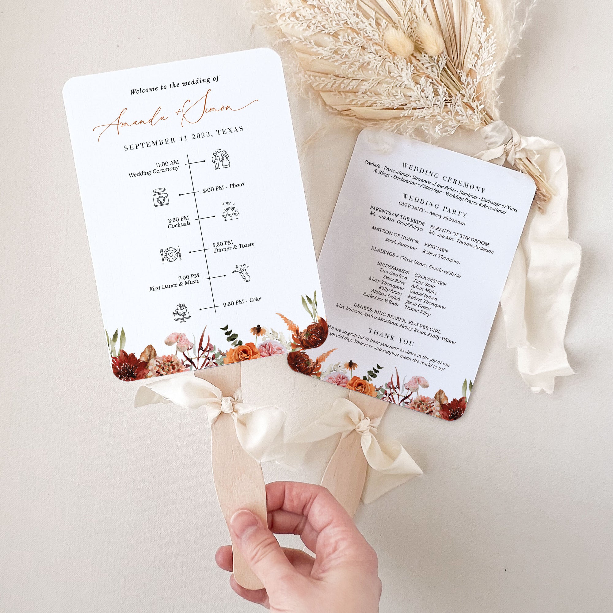 SCARLETT Wedding Ceremony Program Fans Template