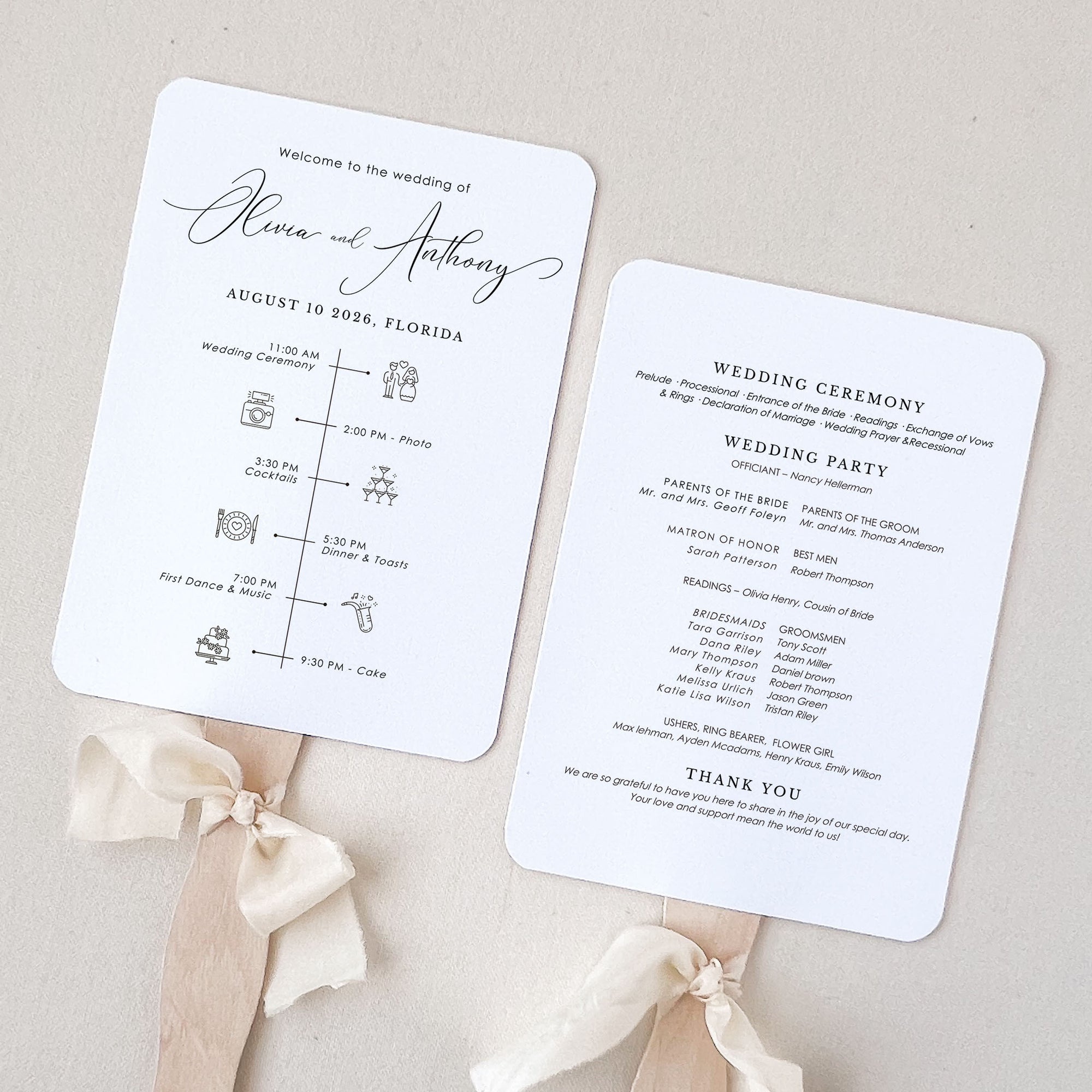 ELLA Wedding Ceremony Program Fans Template