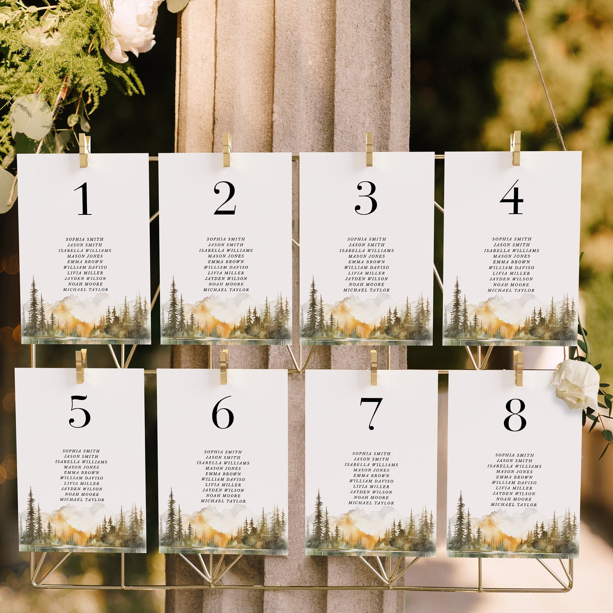 ARNA Fall Mountain Wedding Seating Chart Card Template