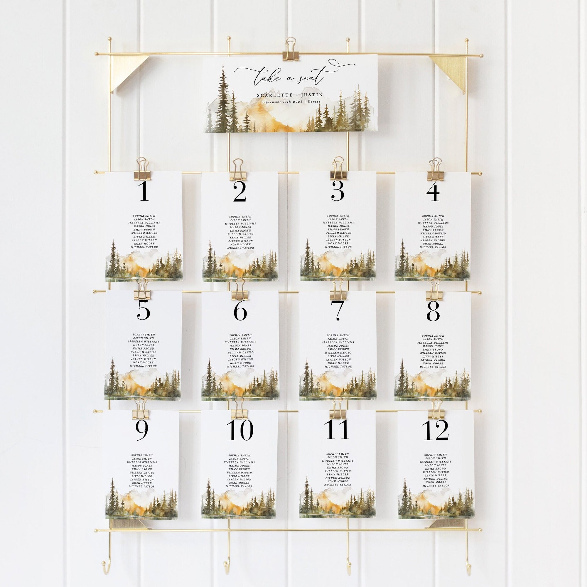 ARNA Fall Mountain Wedding Seating Chart Card Template