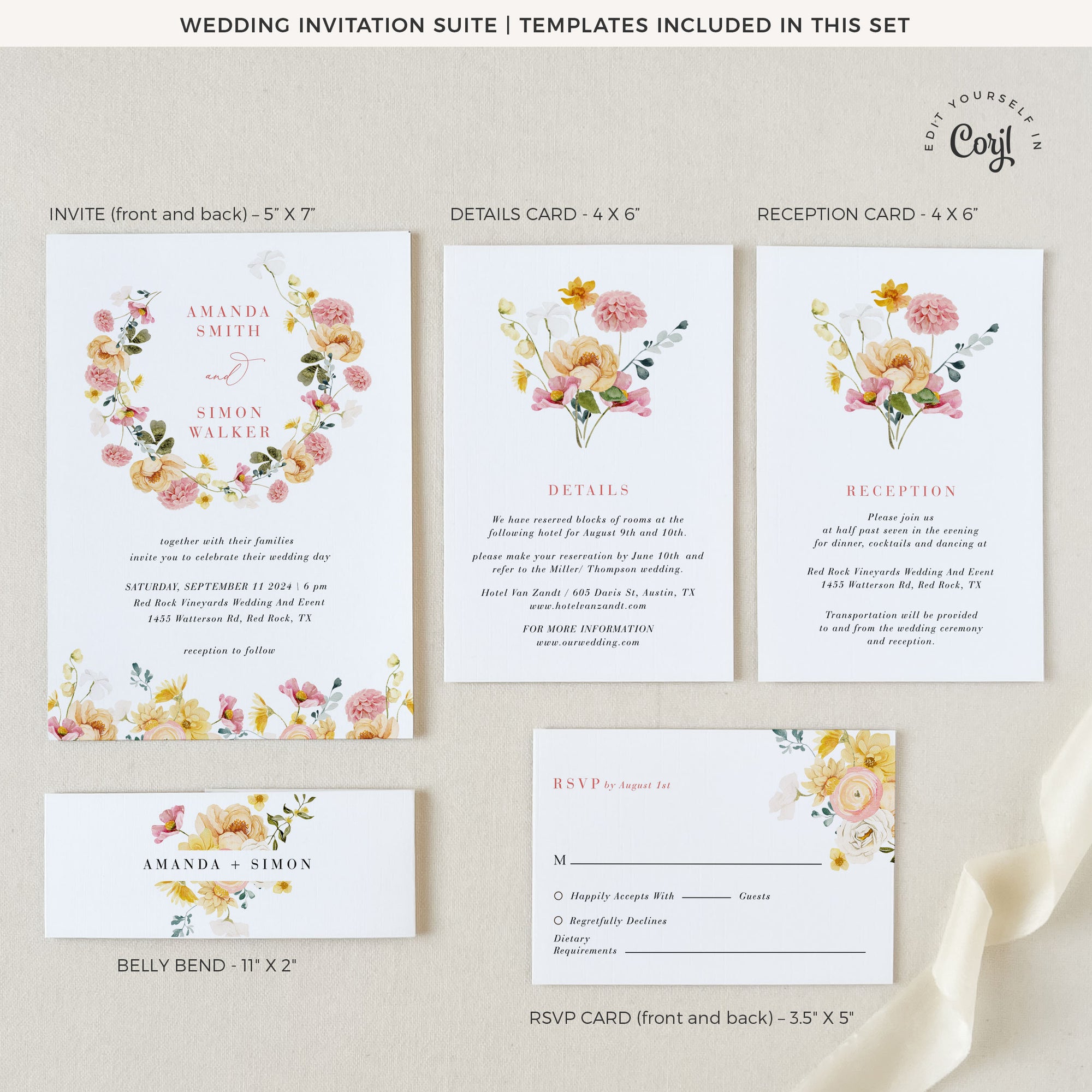 JUNE Floral Wedding Invitation Card with Rsvp