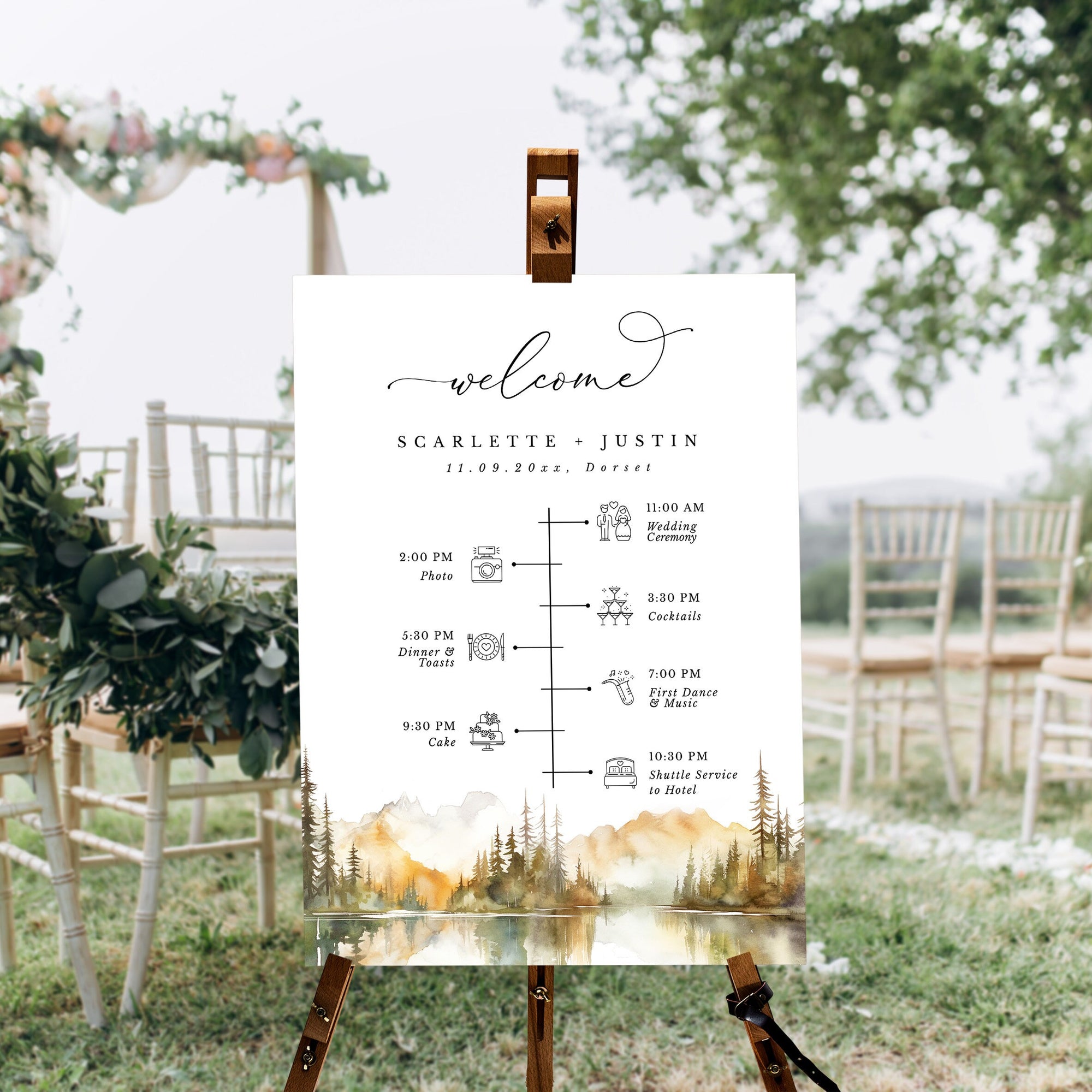 ARNA Fall Mountain Wedding Order of Event Sign Printable