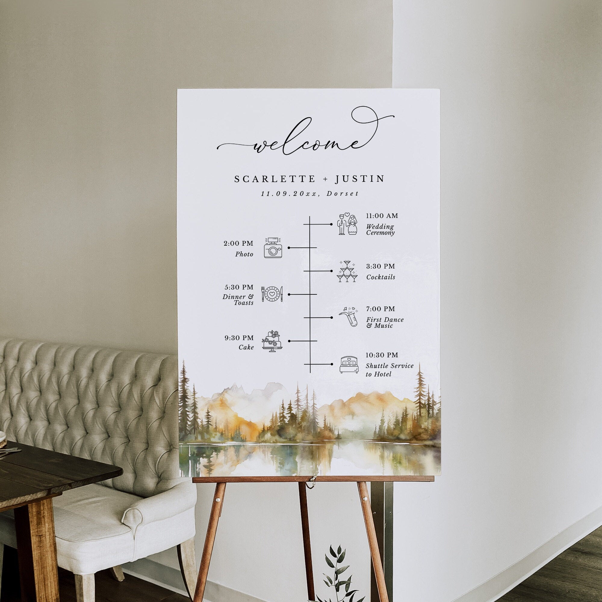 ARNA Fall Mountain Wedding Order of Event Sign Printable