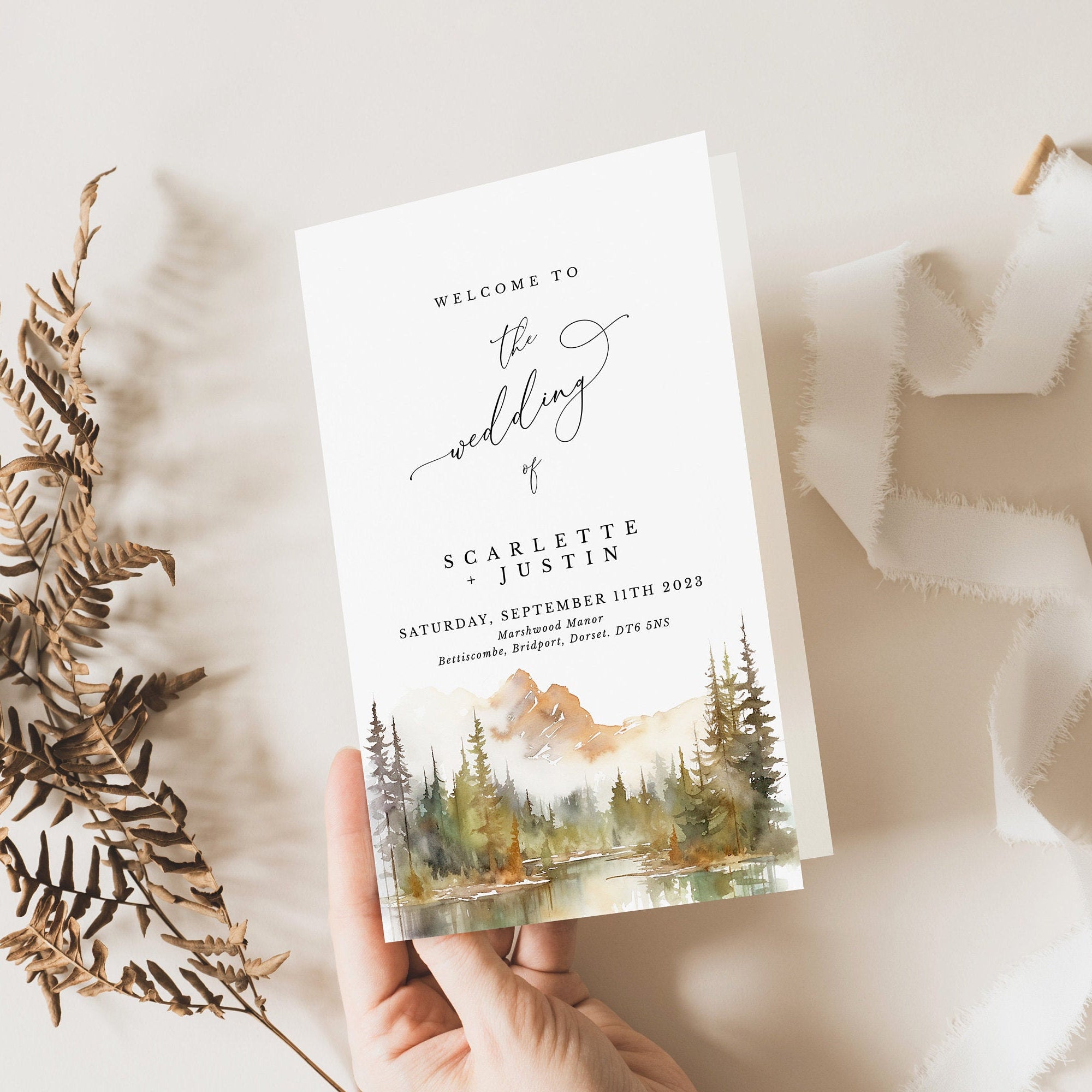 ARNA Fall Mountain Wedding Program Template