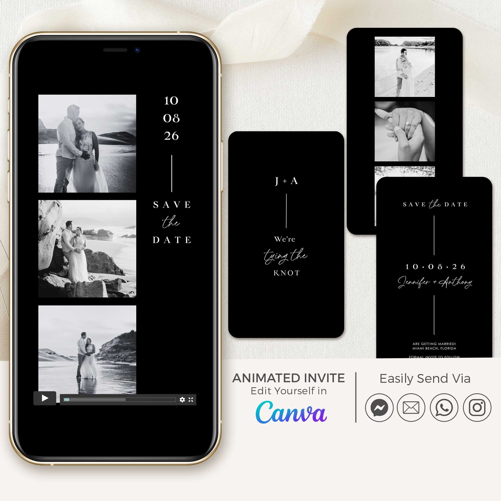 LAURA Animated Save the Date Video Template - Black
