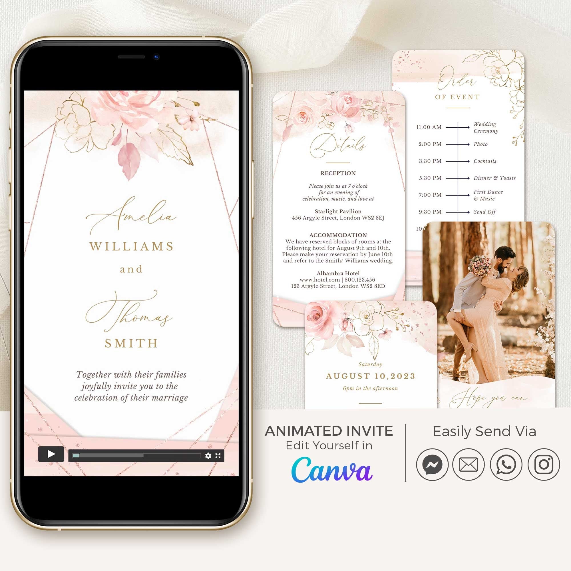AURORA Rose Gold Animated Wedding Invitation Video Template