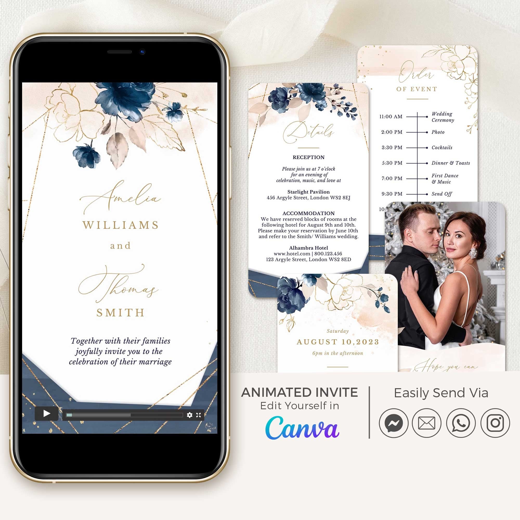 ANTEA Wedding Invitation Video Template - Blush & Navy