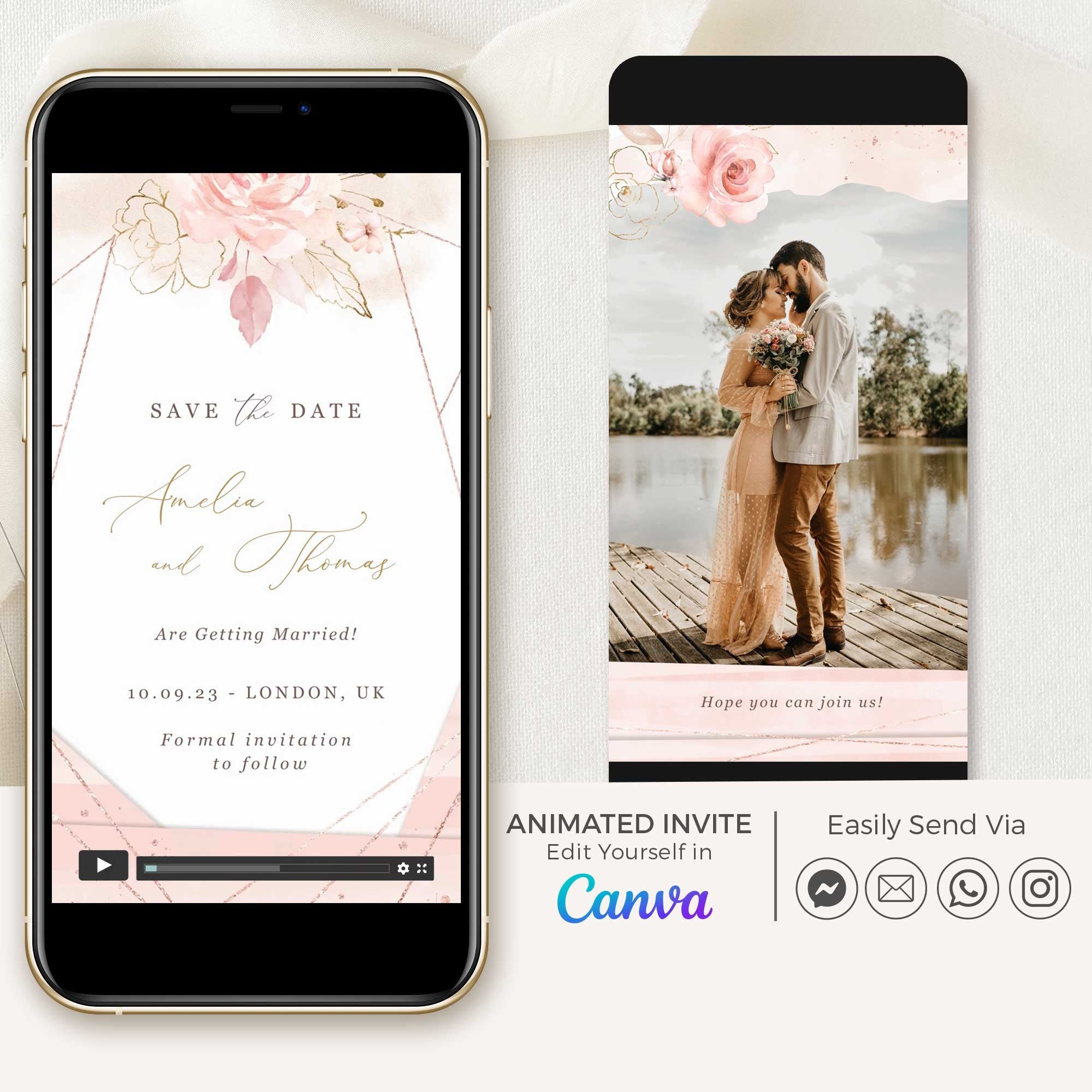 AURORA Rose Gold Save the Date Video Template