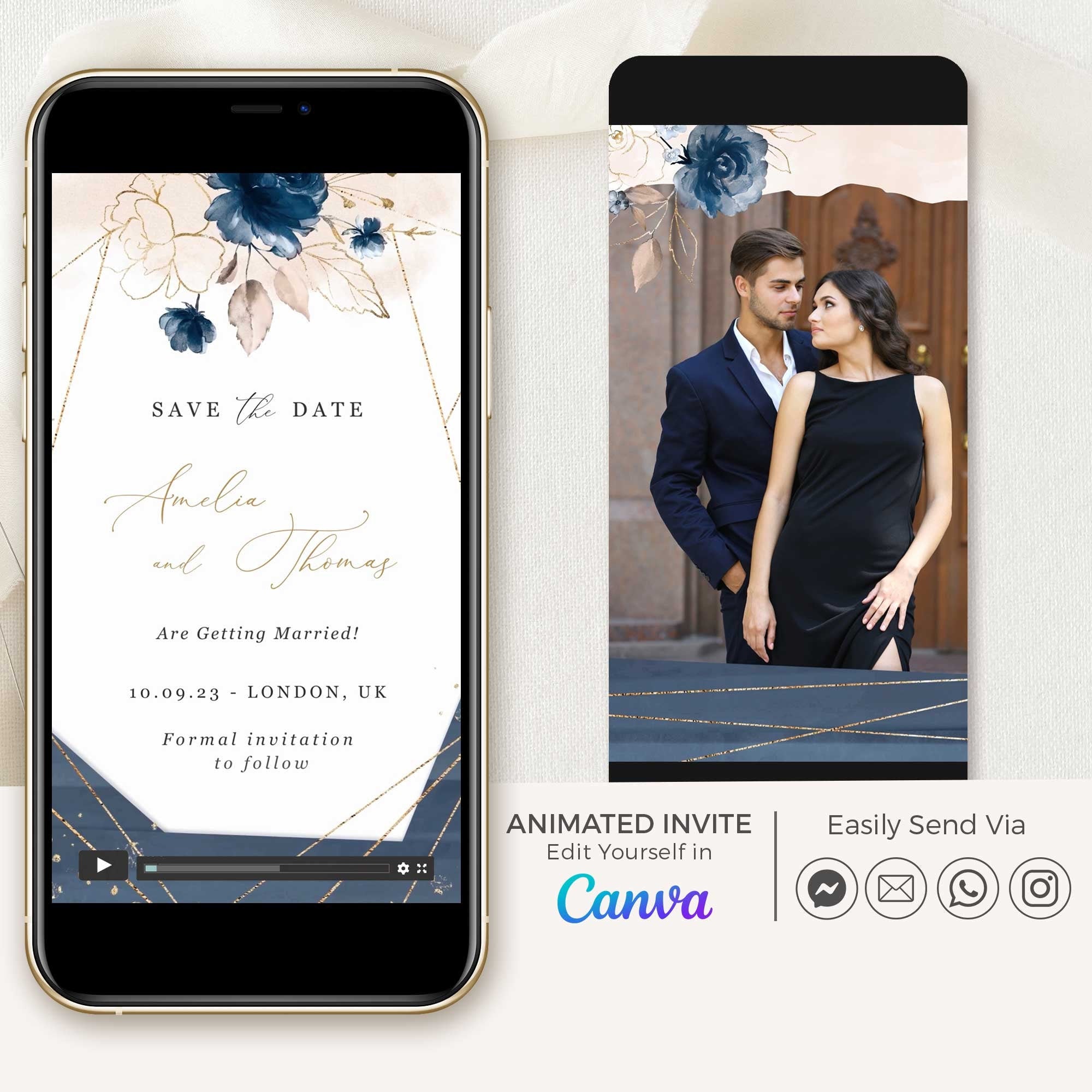 ANTEA Animated Save the Date Video Template - Blush & Navy