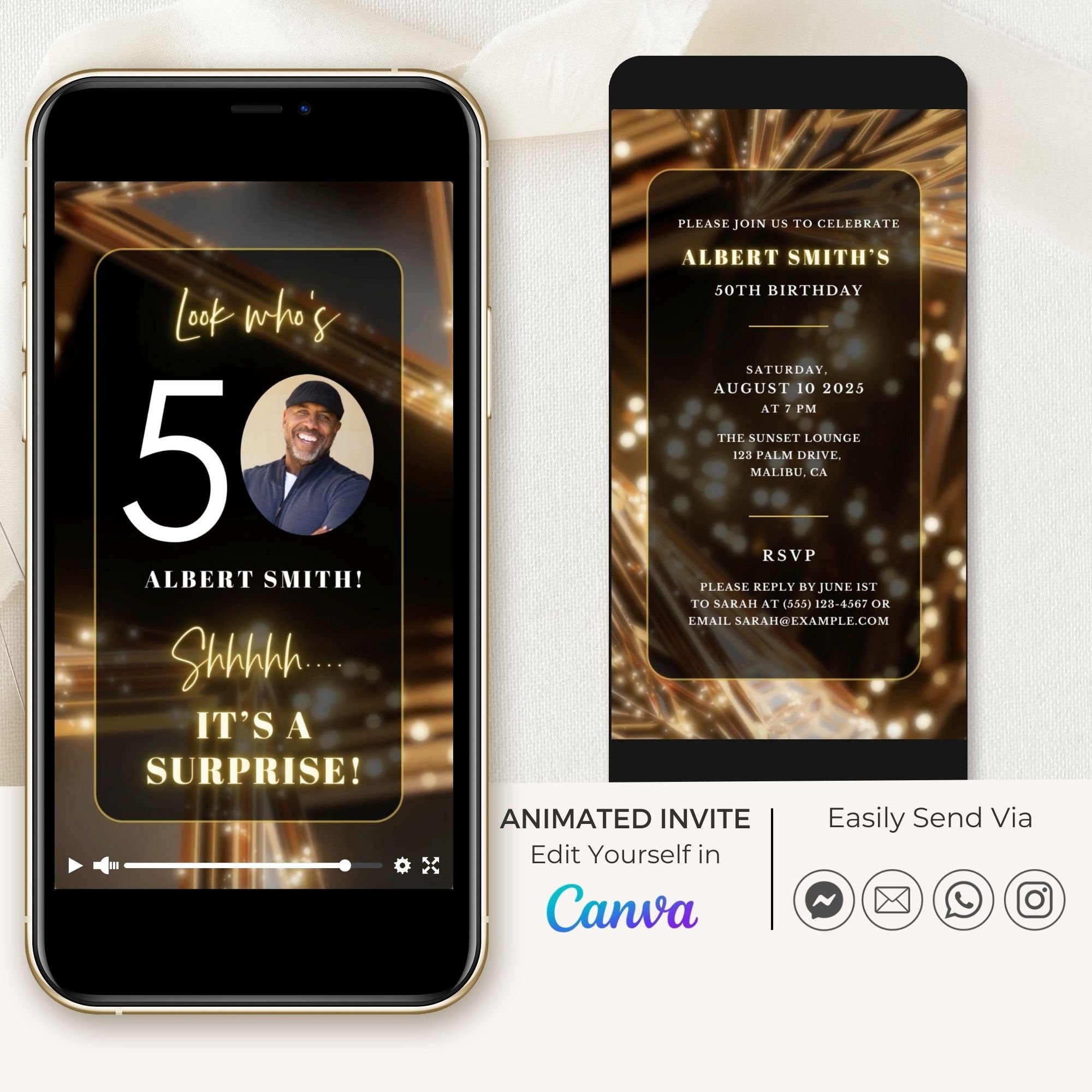 SPARKLE Video Birthday Invitation with Photo Gold