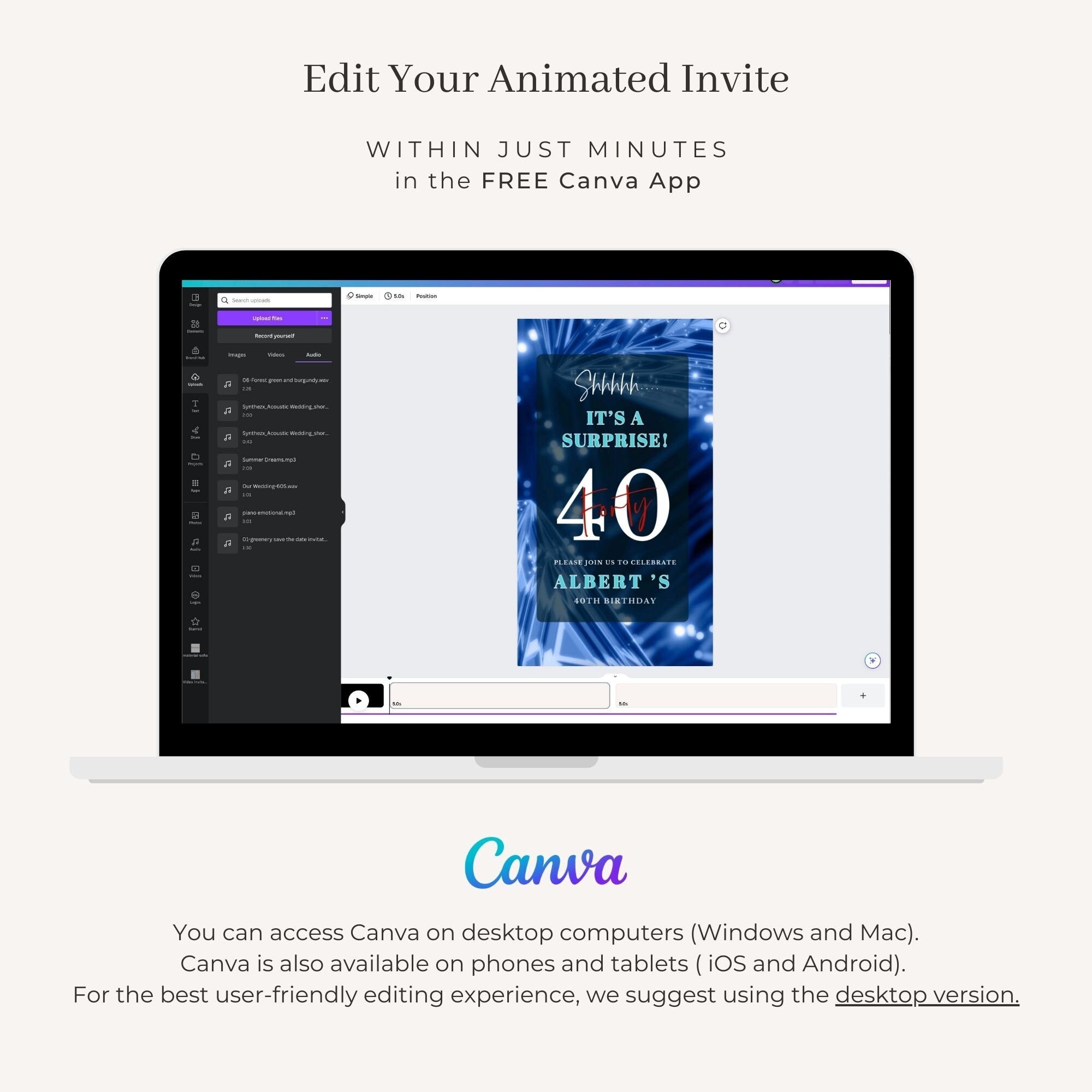 SPARKLE Video Birthday Invitation Dark Blue