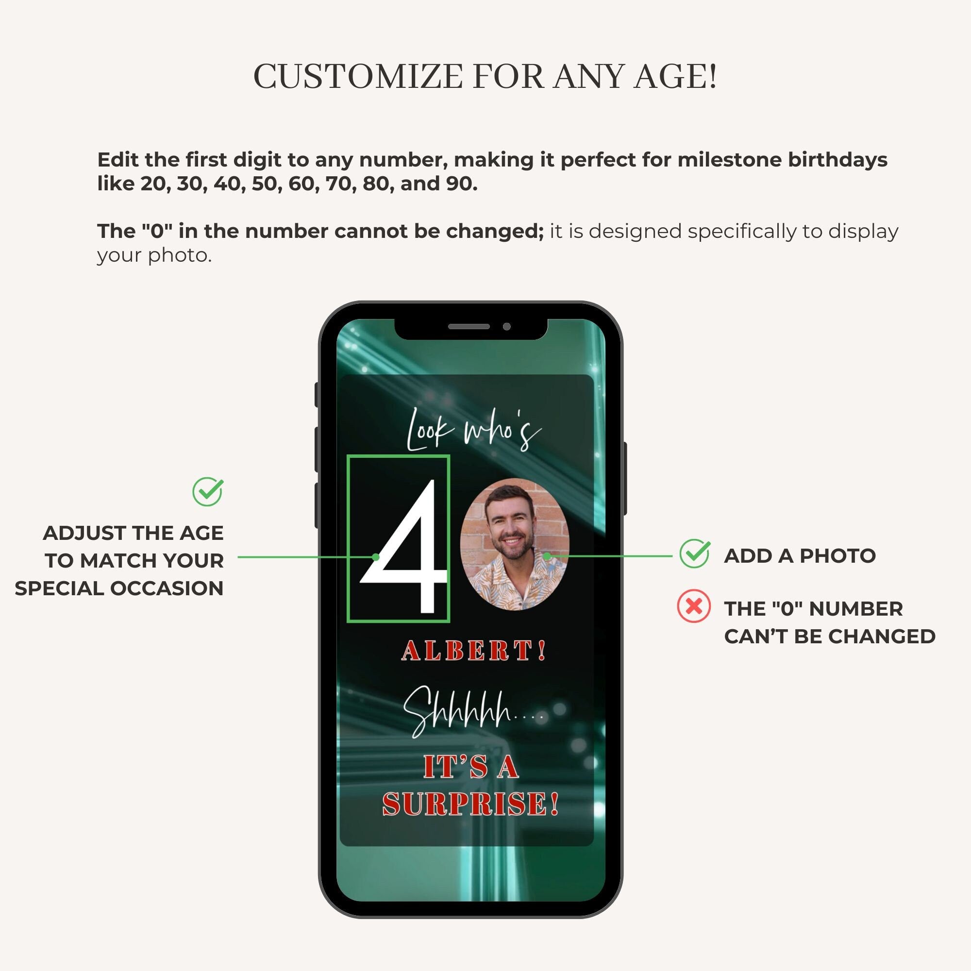 SPARKLE Video Birthday Invitation with Photo Green