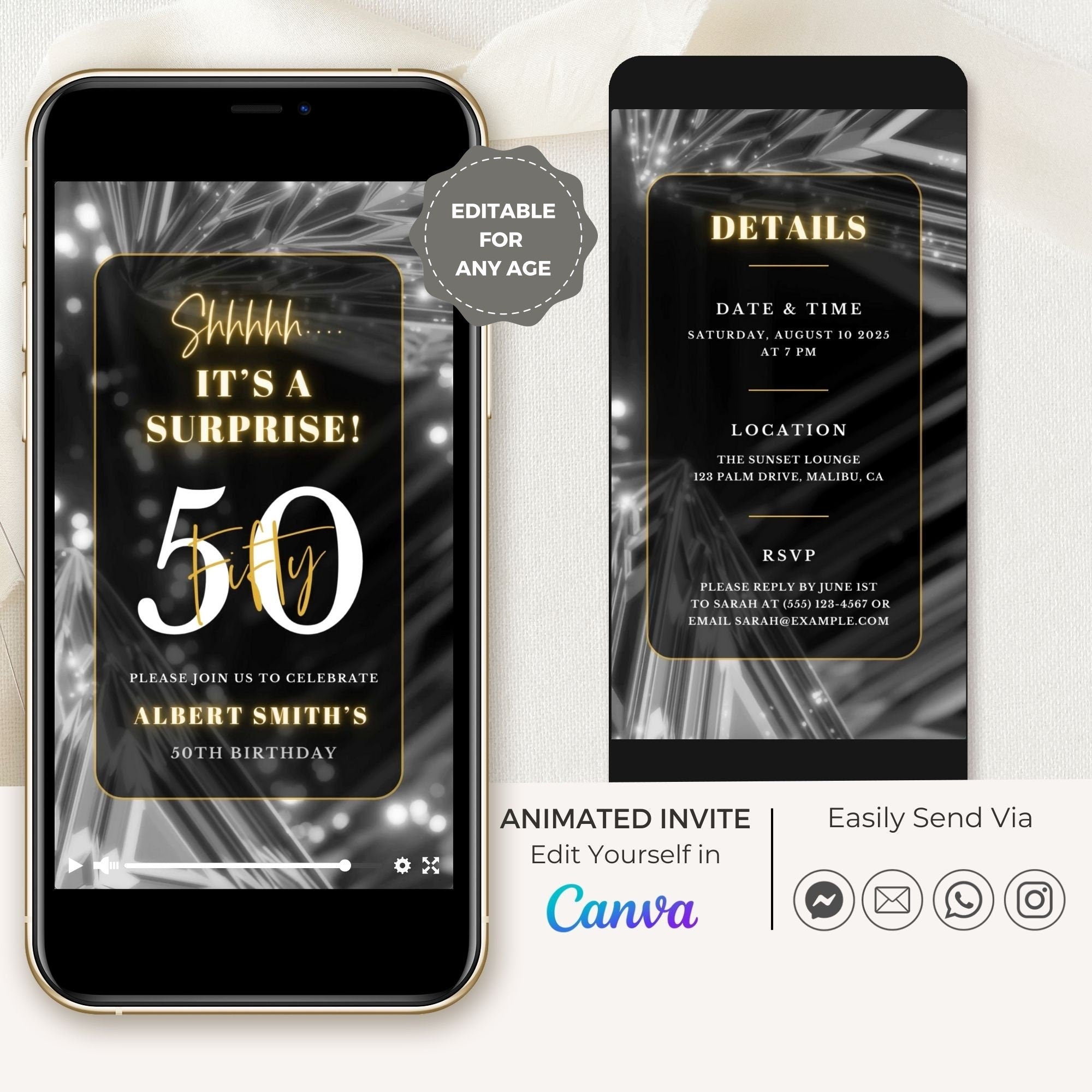 SPARKLE Video Birthday Invitation Silver