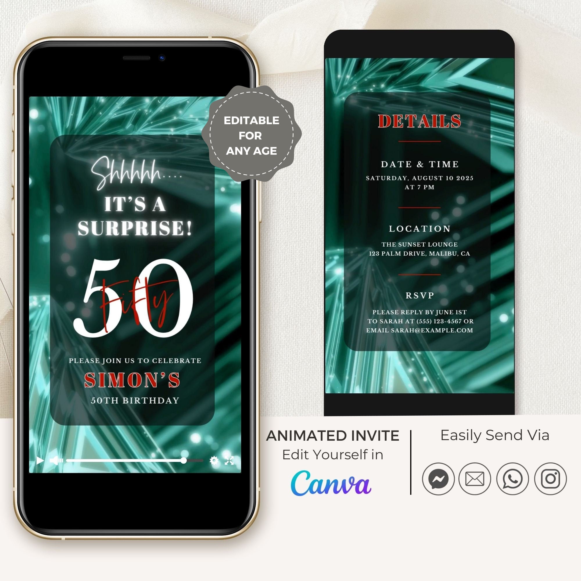 SPARKLE Video Birthday Invitation Green