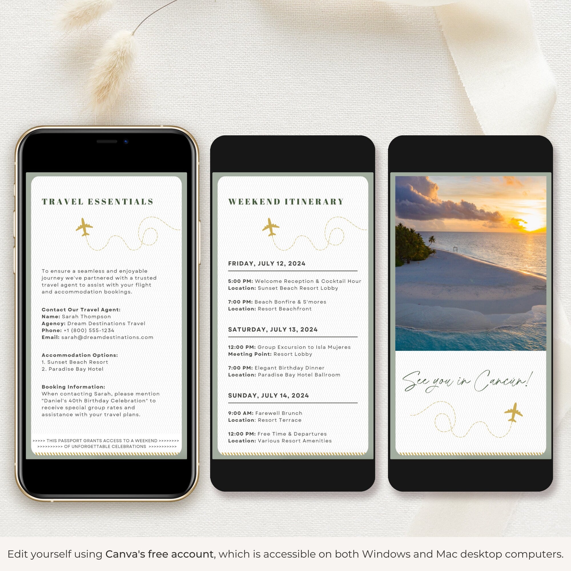 Sage Green Passport Birthday Invitation Video Template
