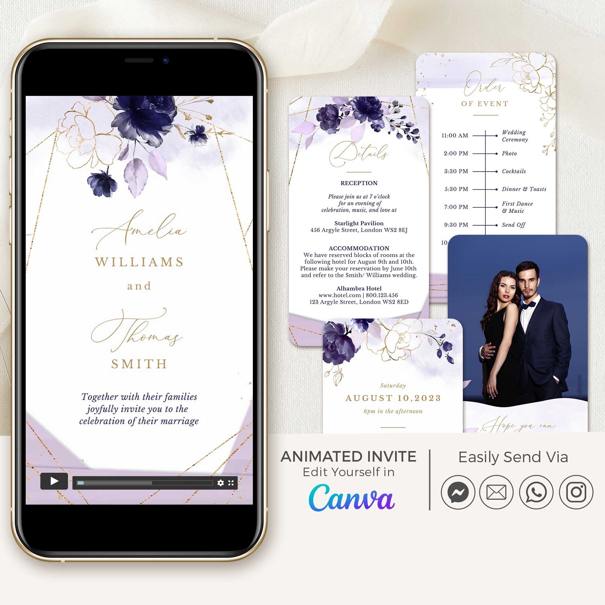 VIOLETTA Purple Wedding Video Invitation Template