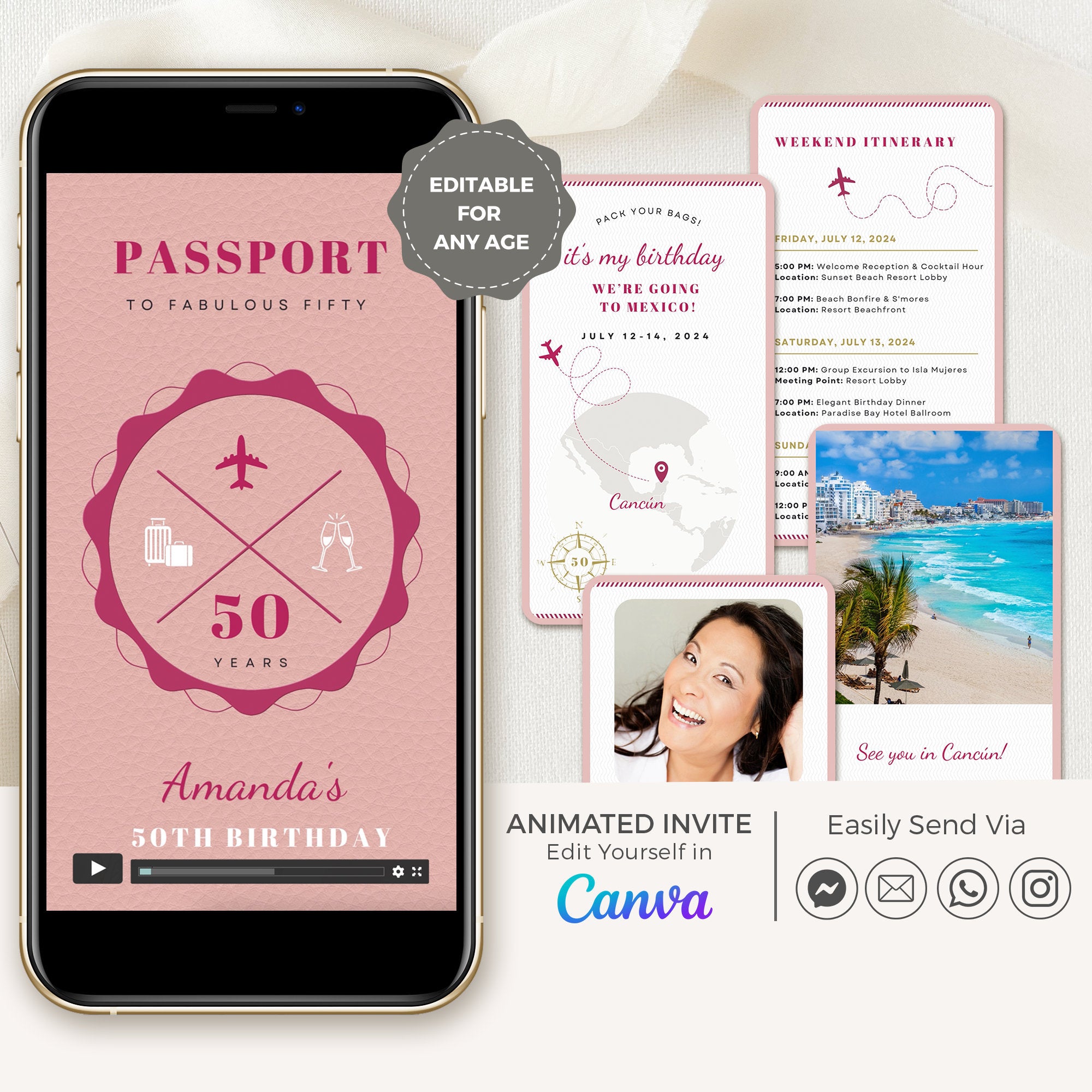 Pink Passport Birthday Invitation Video Template