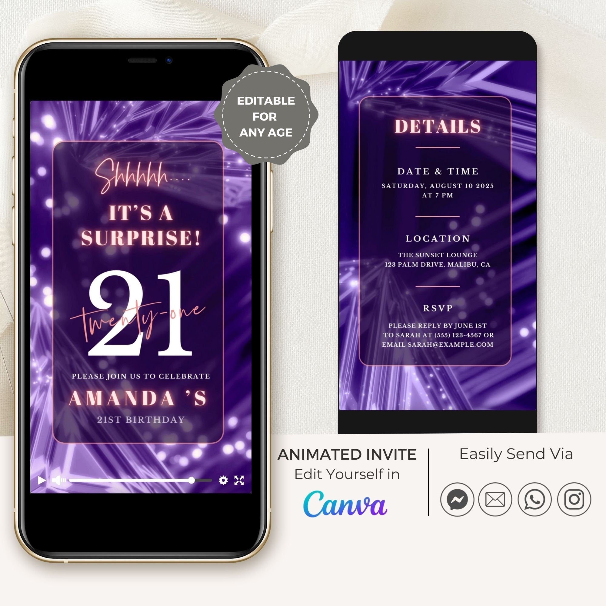 SPARKLE Video Birthday Invitation Violet