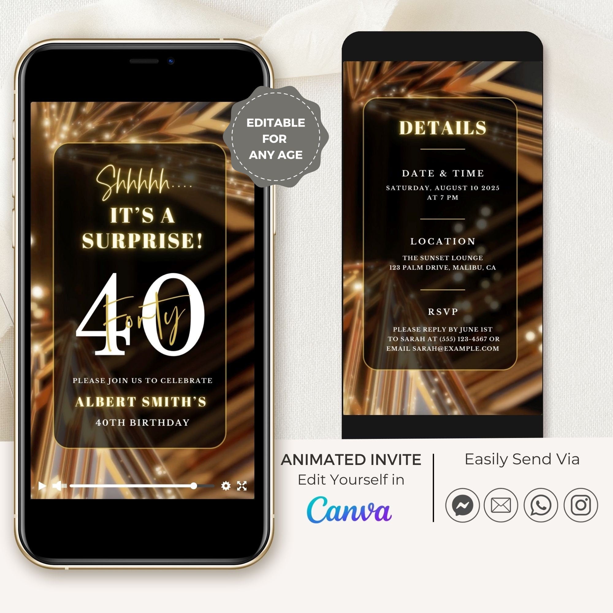 SPARKLE Video Birthday Invitation Gold
