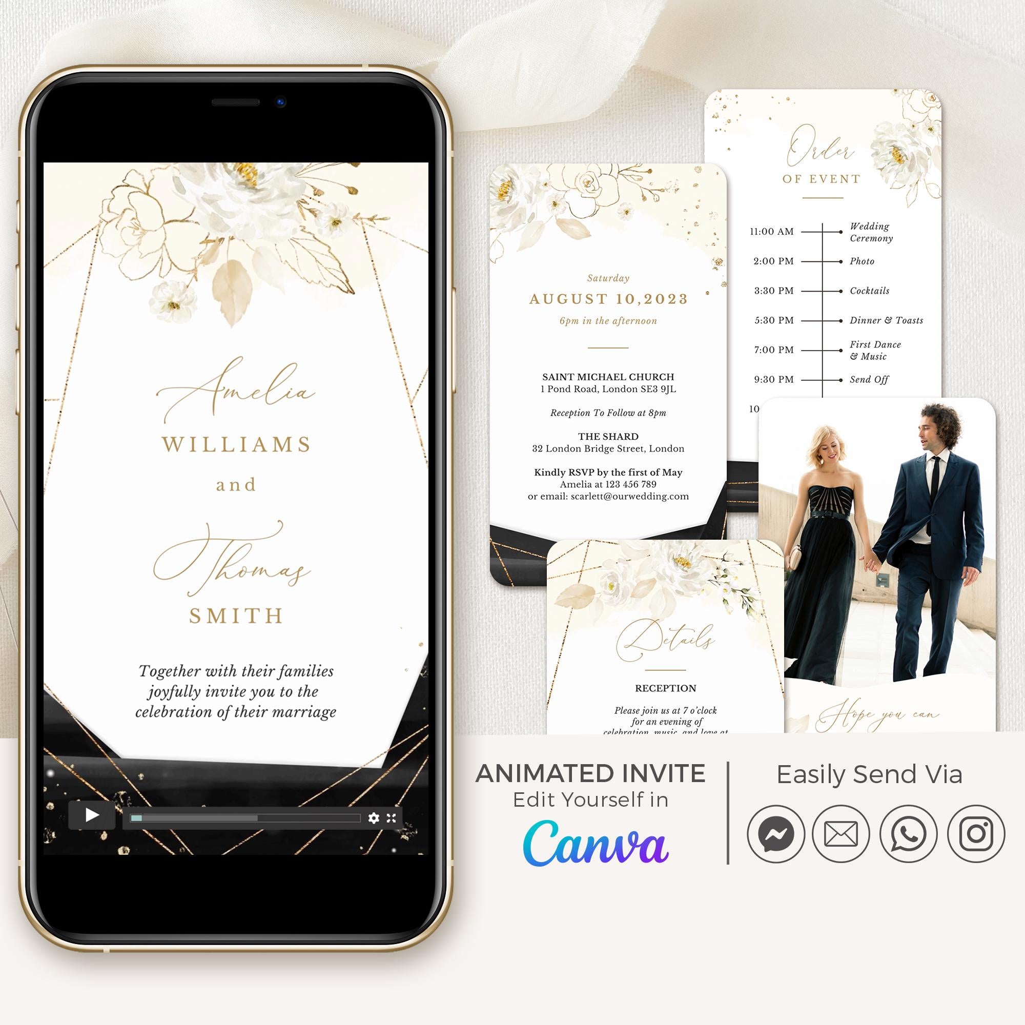 ANTEA Wedding Invitation Video Template - Black & Gold