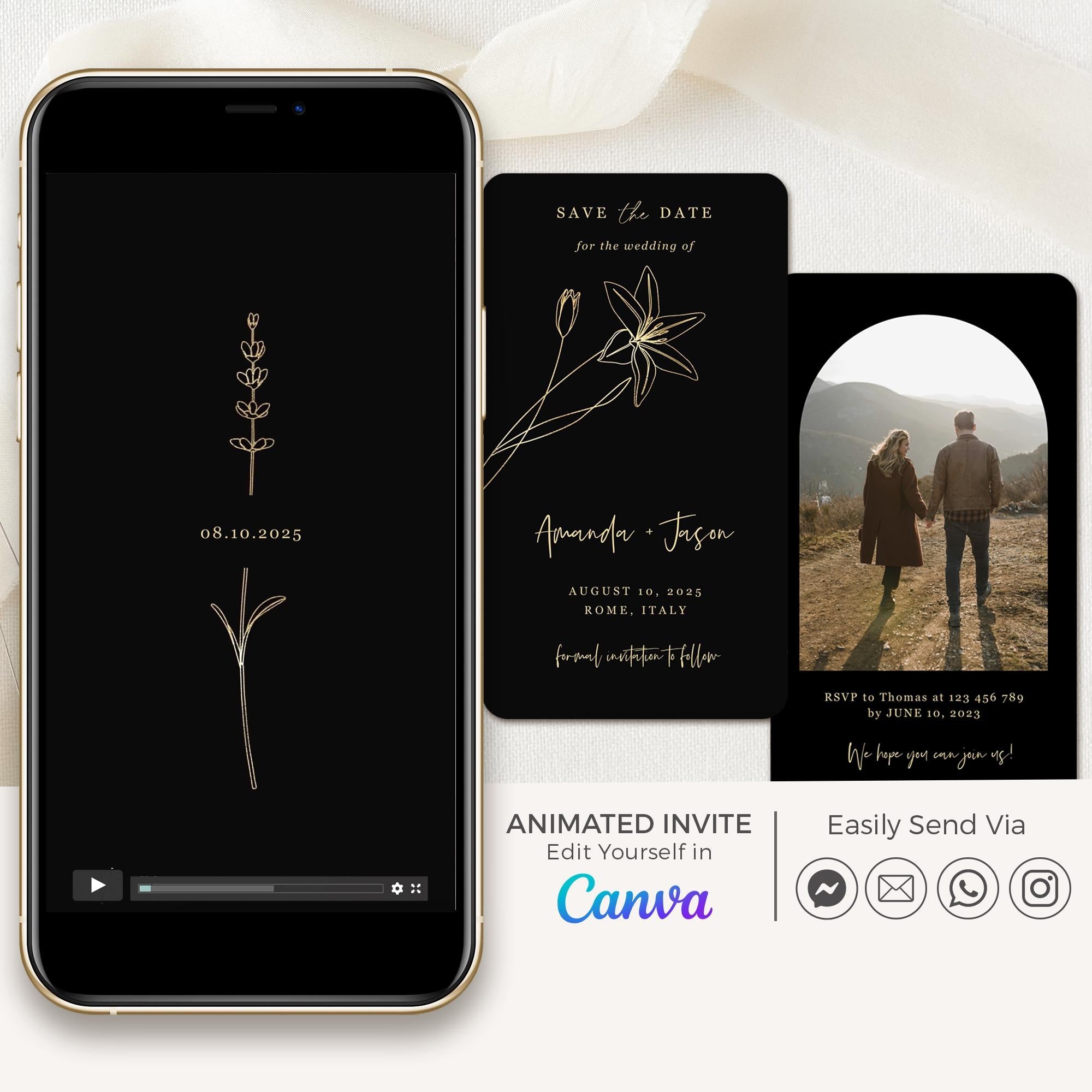 GIGLIOLA Save the Date Video Template - Black & Gold